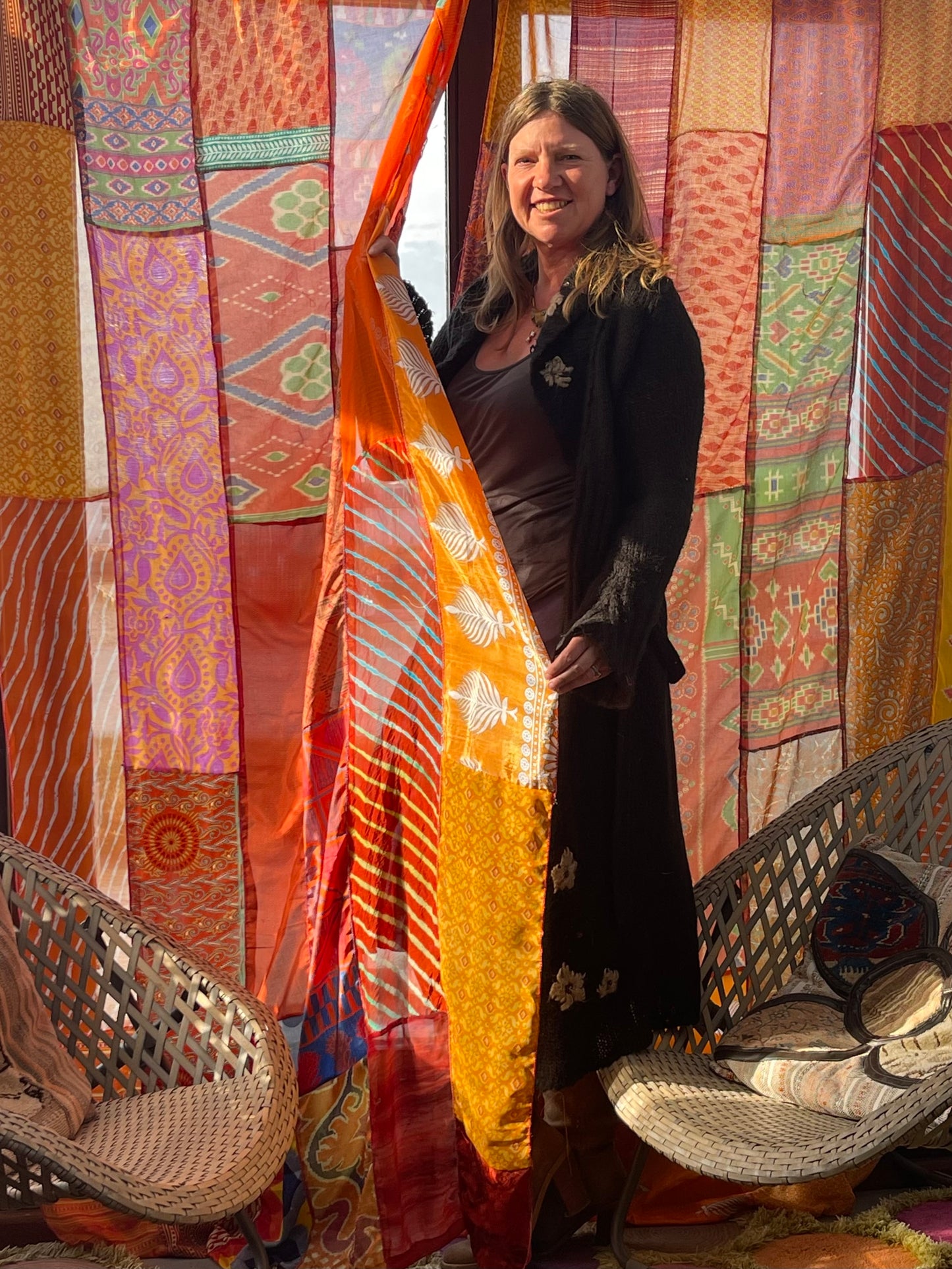 Handmade orange curtains, Recycled Vintage Curtains, Boho Style, Ethical Furnishings, Romantic Gift, Unique Home decor, eco friendly curtain