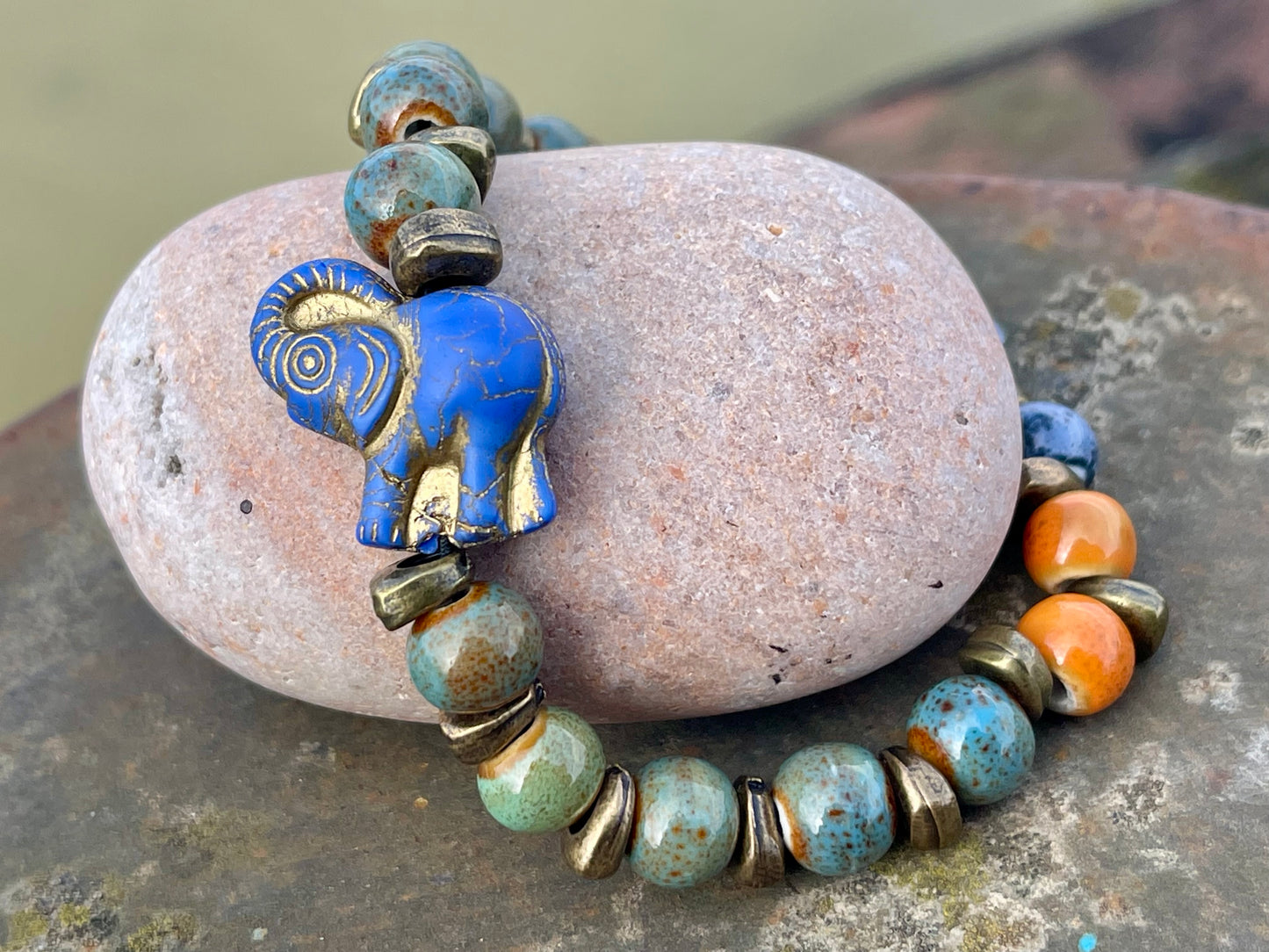 Elephant bracelet, elephant jewellery, boho bracelet, Hippy bracelet, gift for her, green bracelet, handmade bracelet, elephant bangle