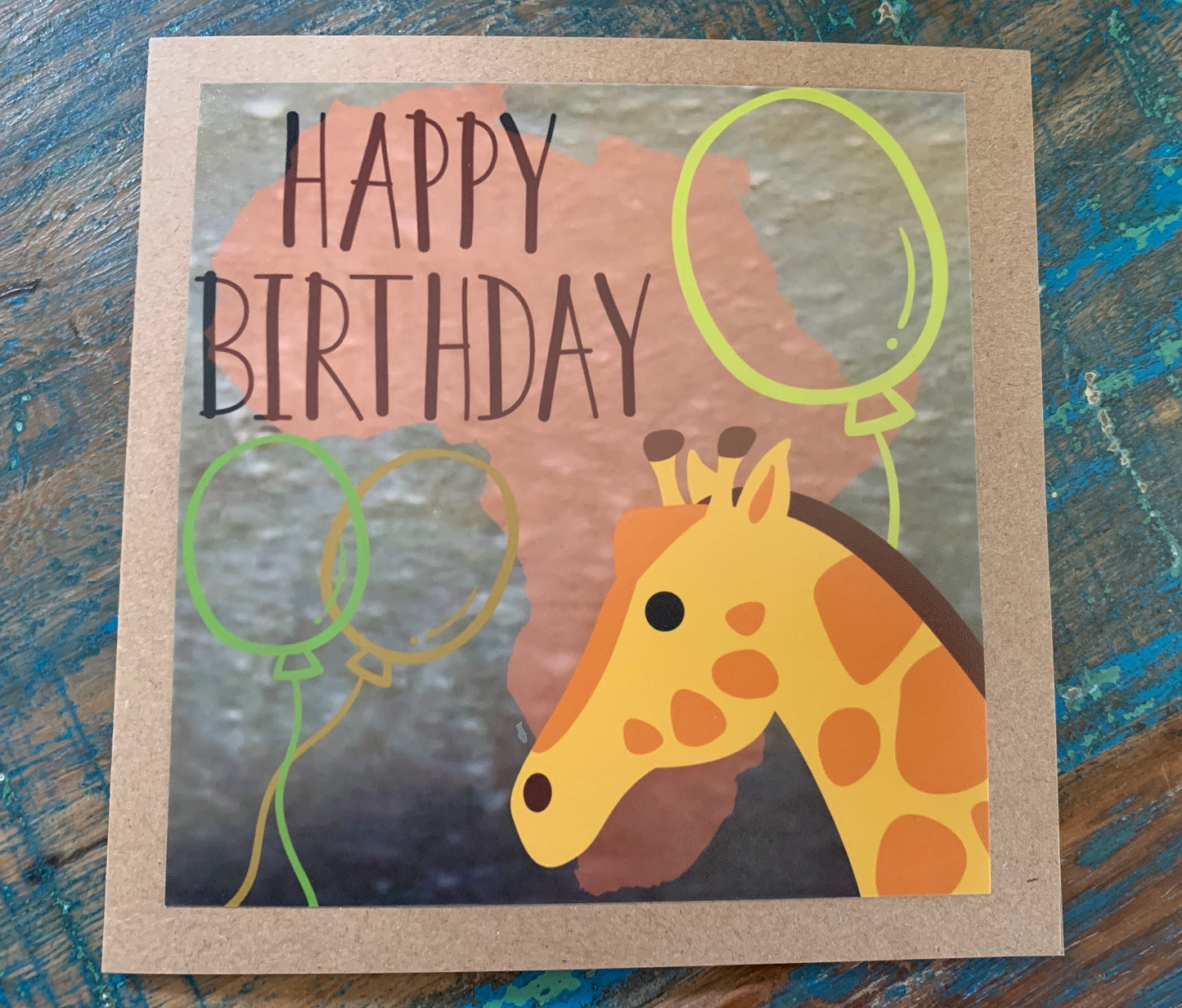 Giraffe card, recycled card, birthday card. Eco friendly card. Handmade card, blank gift card, Africa card, kids birthday safari card jungle