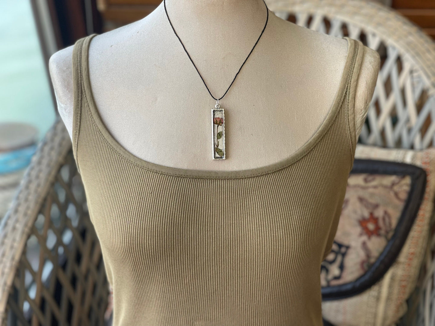 Flower necklace, ethical jewellery, rose necklace, handmade necklace boho jewellery, gift for her flower pendant unique gift for gardener