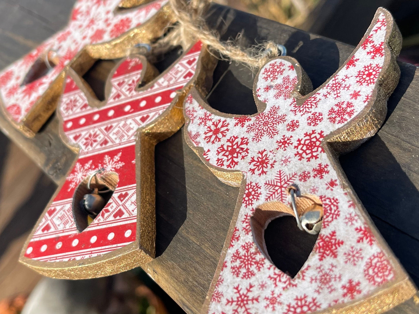 Three handmade Christmas tree decorations, eco friendly Christmas baubles, traditional Christmas decorations for the tree, angel decorations