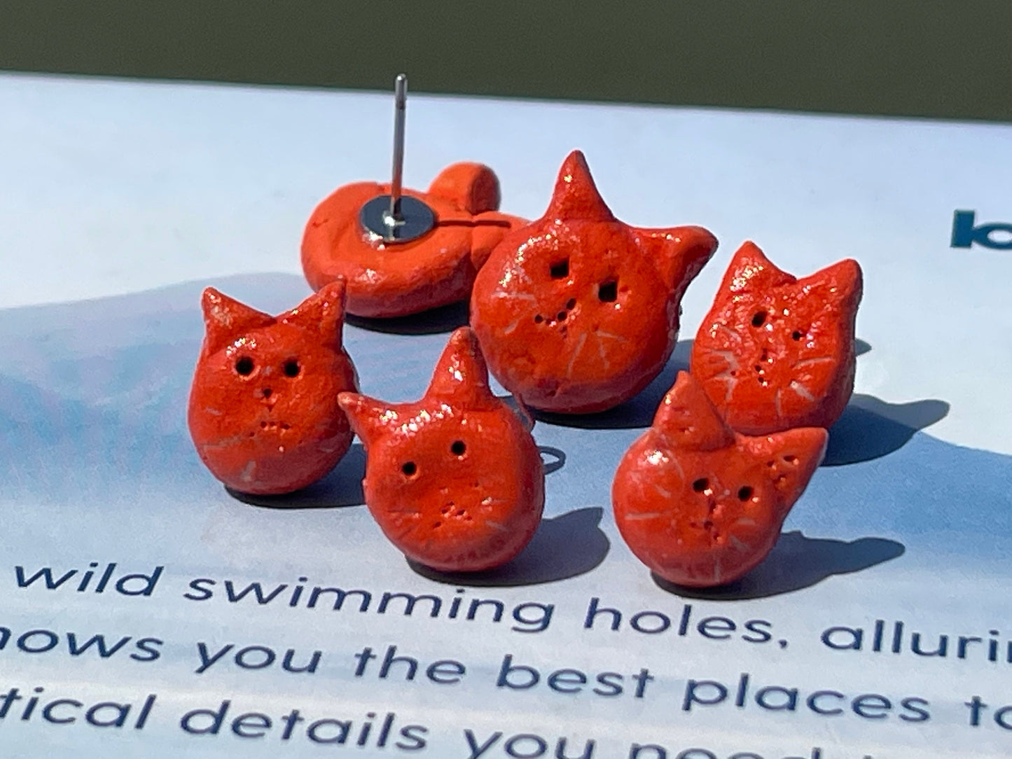 Cat Stud Earrings, orange cat earrings, cat shaped stud earrings, small cat earrings, cat jewellery, ginger Tom cat earrings, Cheshire Cat