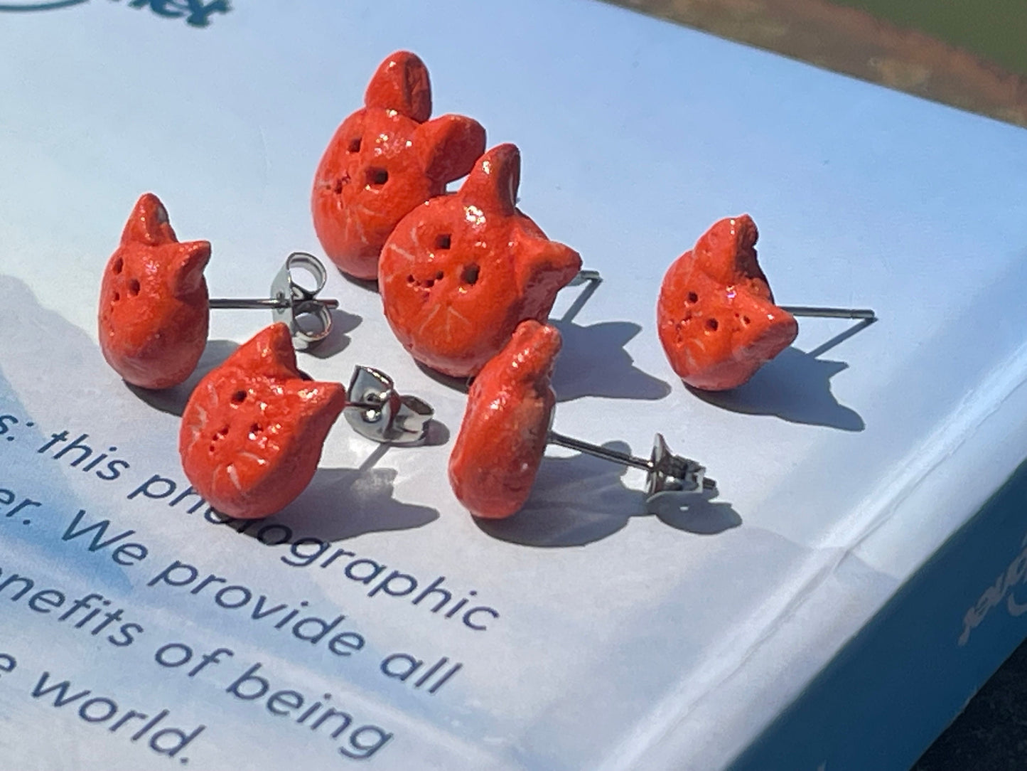 Cat Stud Earrings, orange cat earrings, cat shaped stud earrings, small cat earrings, cat jewellery, ginger Tom cat earrings, Cheshire Cat