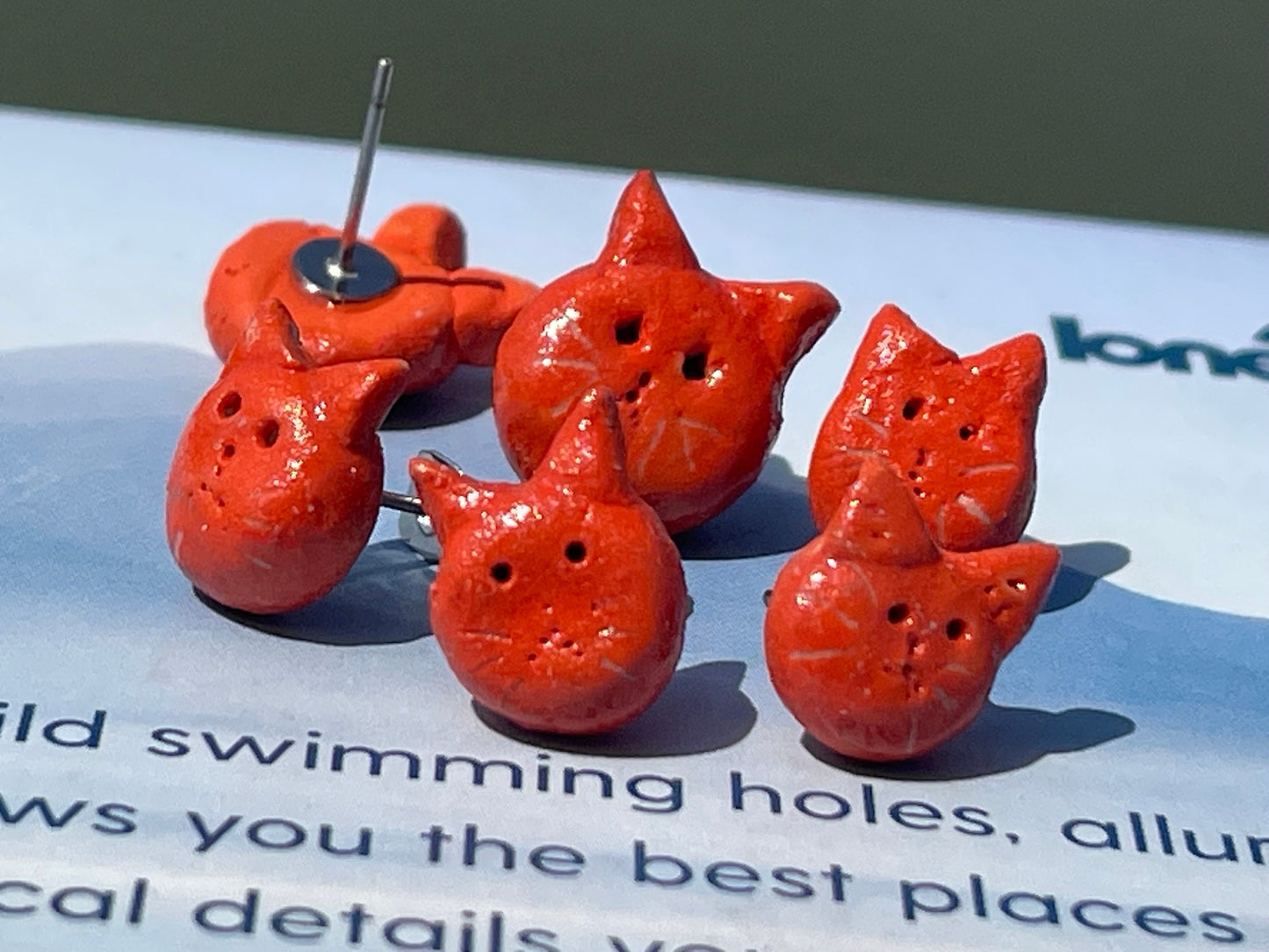 Cat Stud Earrings, orange cat earrings, cat shaped stud earrings, small cat earrings, cat jewellery, ginger Tom cat earrings, Cheshire Cat