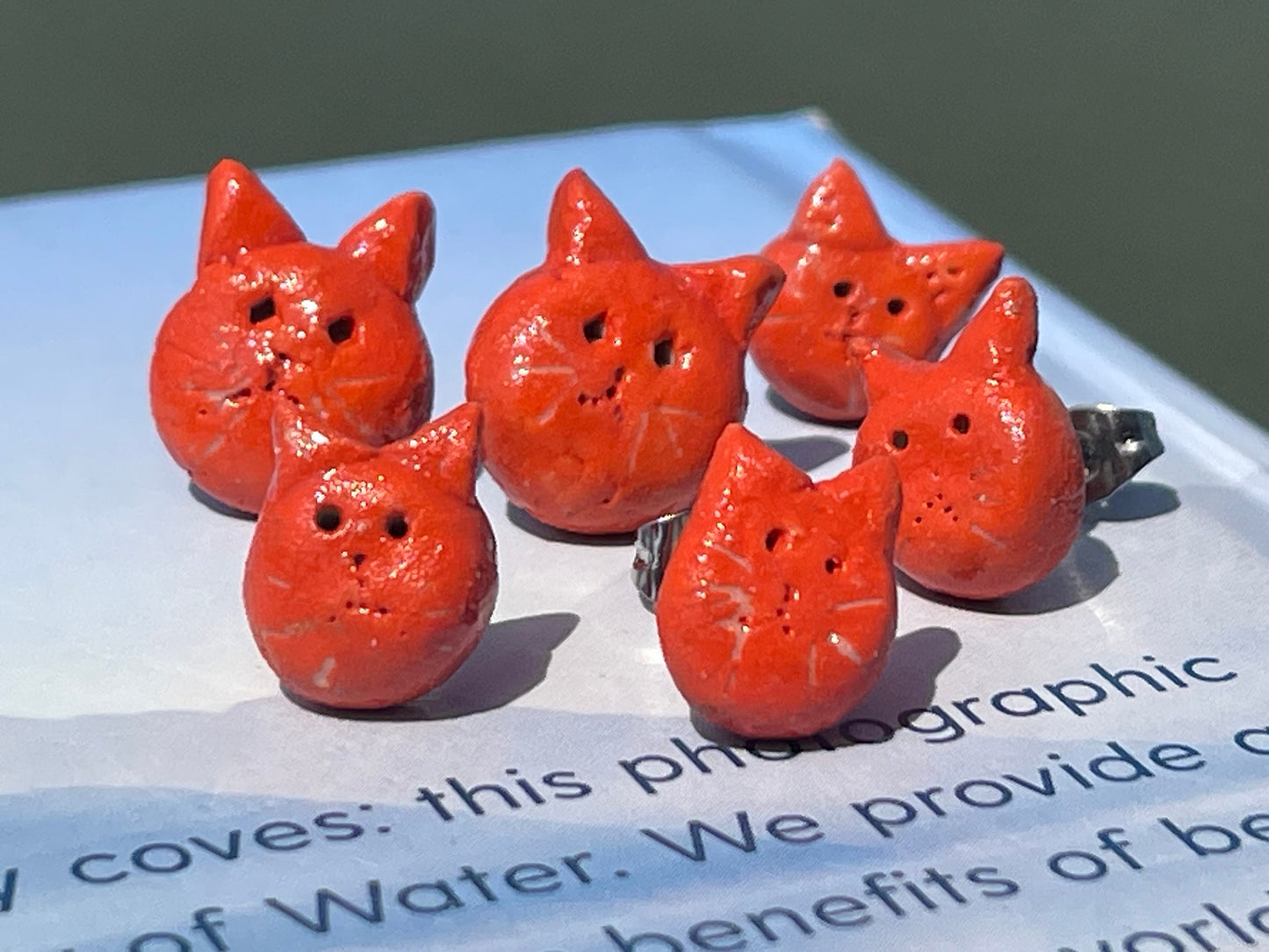 Cat Stud Earrings, orange cat earrings, cat shaped stud earrings, small cat earrings, cat jewellery, ginger Tom cat earrings, Cheshire Cat