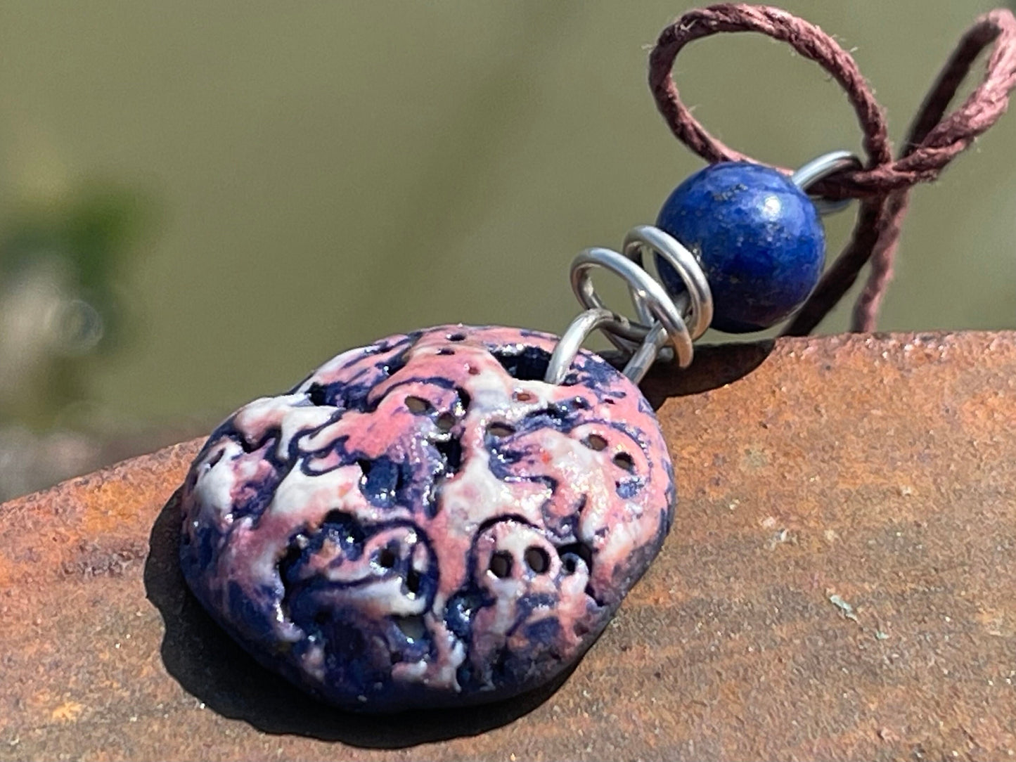 Handmade octopus necklace, handmade lapis necklace, pottery necklace, boho jewellery, octopus pendant, octopus jewellery, unique jewellery