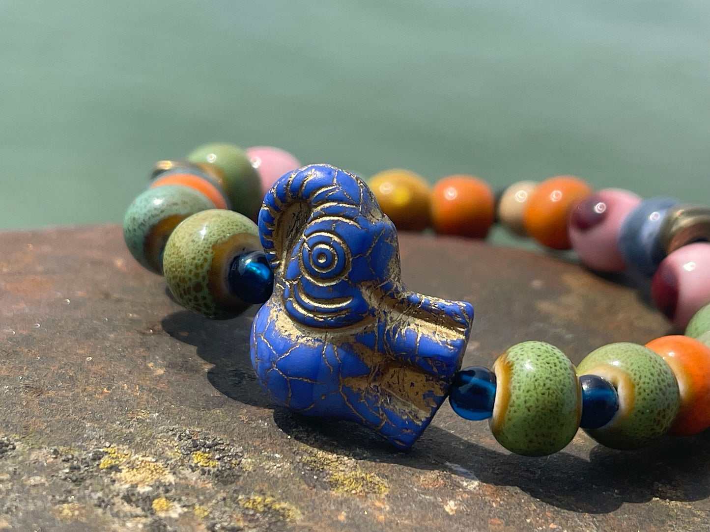 Elephant bracelet, elephant jewellery, boho bracelet, Hippy bracelet, gift for her, green bracelet, handmade bracelet, elephant bangle