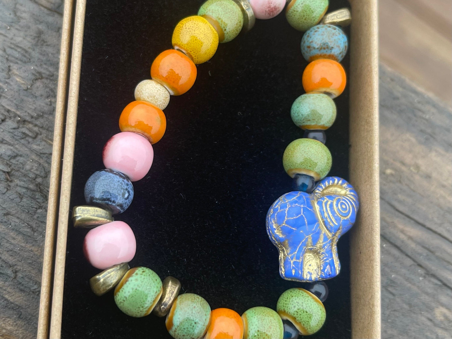 Elephant bracelet, elephant jewellery, boho bracelet, Hippy bracelet, gift for her, green bracelet, handmade bracelet, elephant bangle