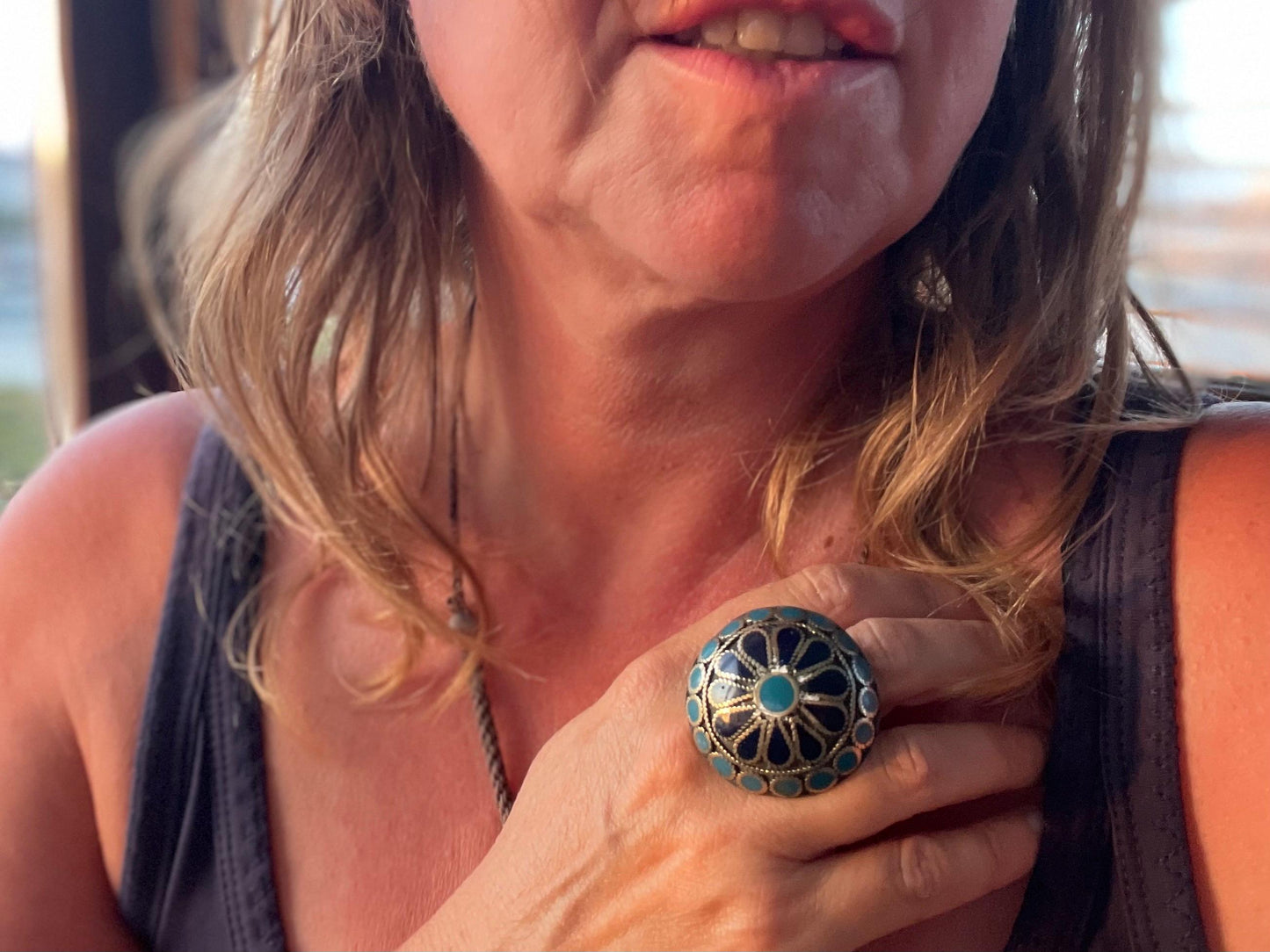 Fabulous vintage ring, large blue ring, boho vintage jewellery, ethical jewellery, gypsy ring. Gypsy jewellery, statement jewellery
