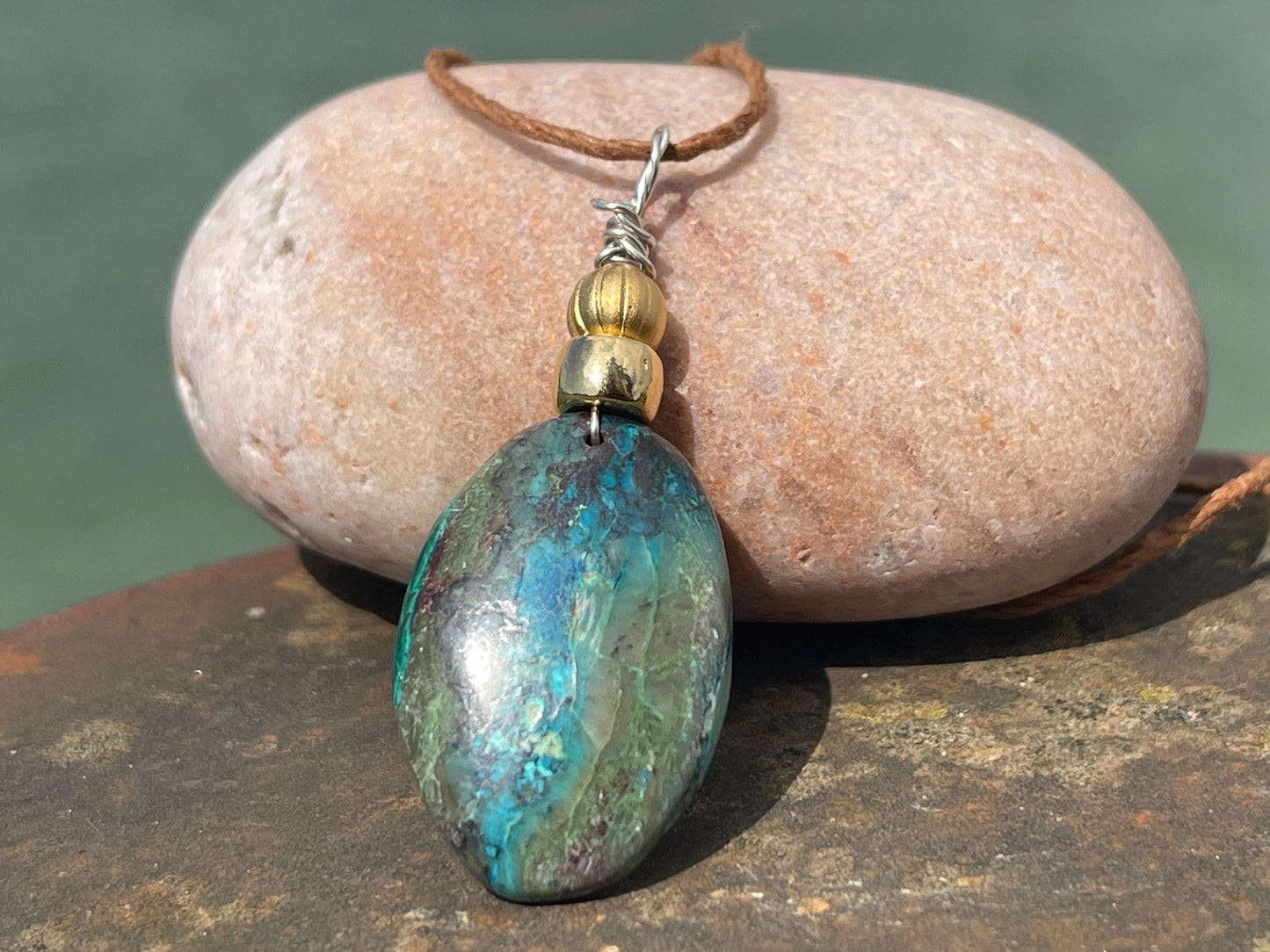Chrysocolla Malachite necklace, ethical jewellery, bohemian necklace, unusual jewellery, malachite pendant, green gemstone necklace