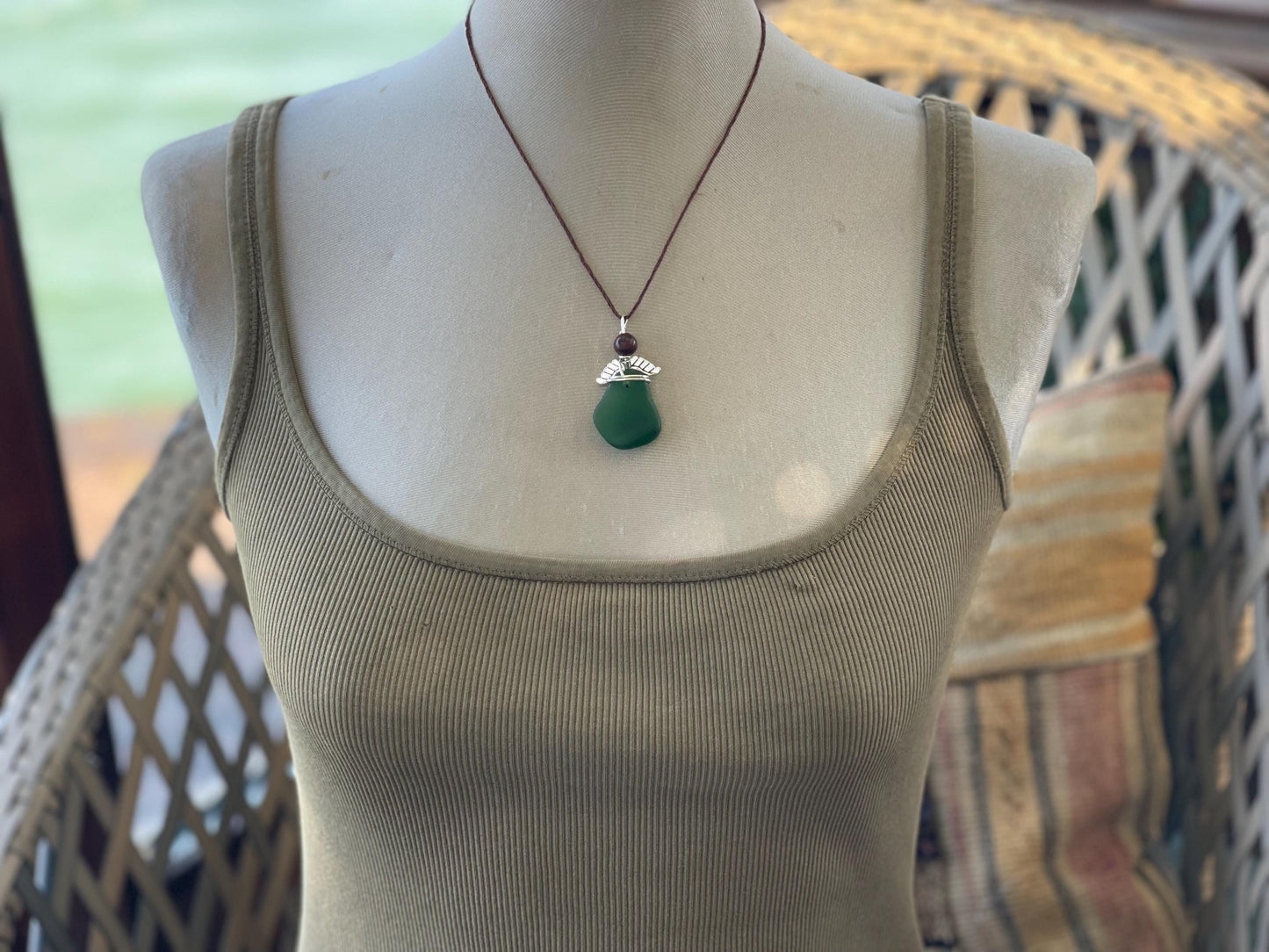 Guardian angel necklace, sea glass necklace, unique necklace, eco friendly gift for her. Ethical jewellery, boho necklace, angel pendant