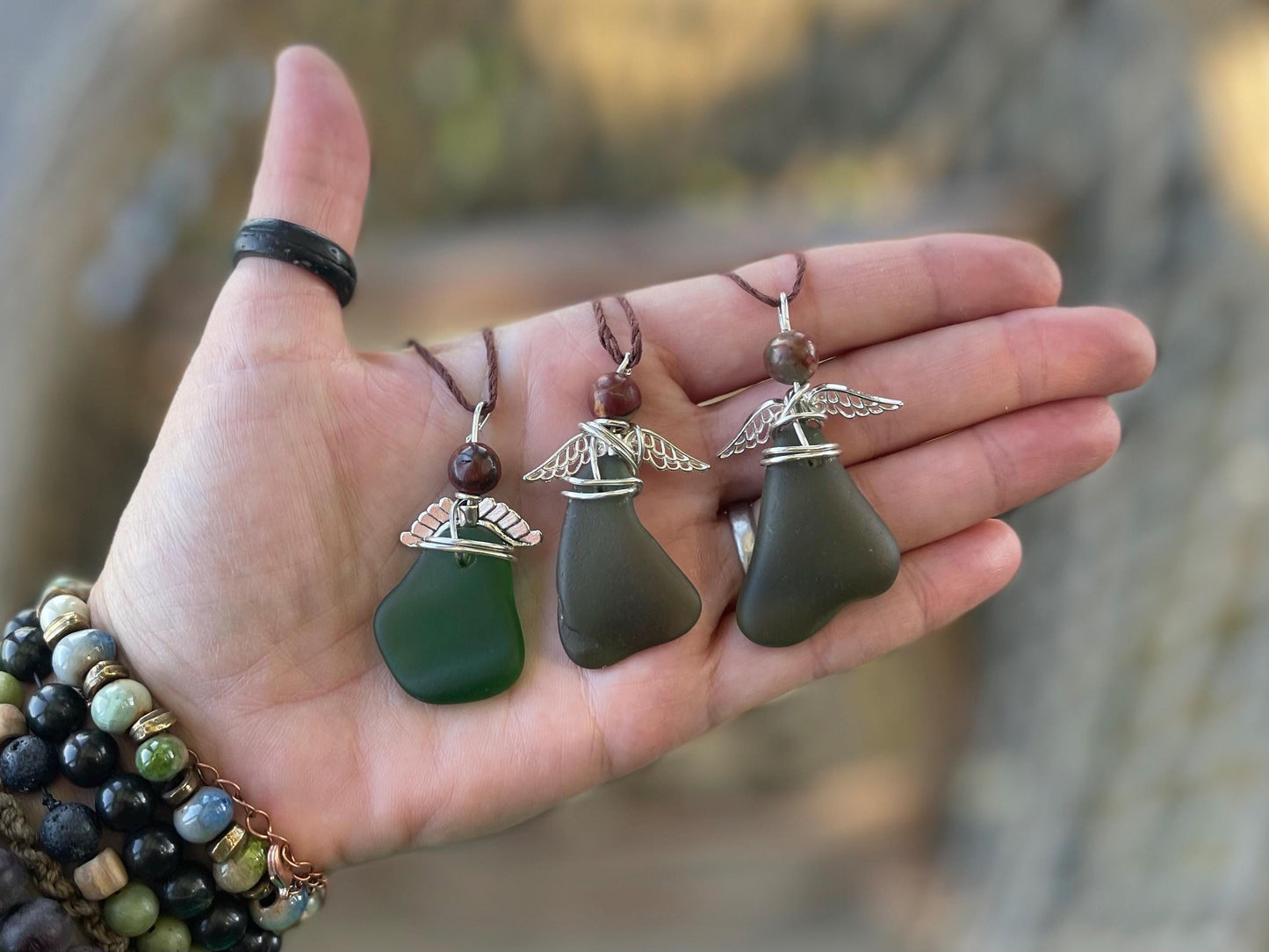 Guardian angel necklace, sea glass necklace, unique necklace, eco friendly gift for her. Ethical jewellery, boho necklace, angel pendant