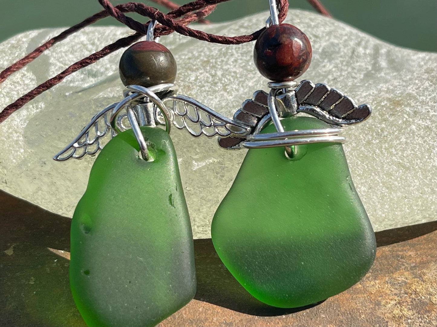 Guardian angel necklace, sea glass necklace, unique necklace, eco friendly gift for her. Ethical jewellery, boho necklace, angel pendant