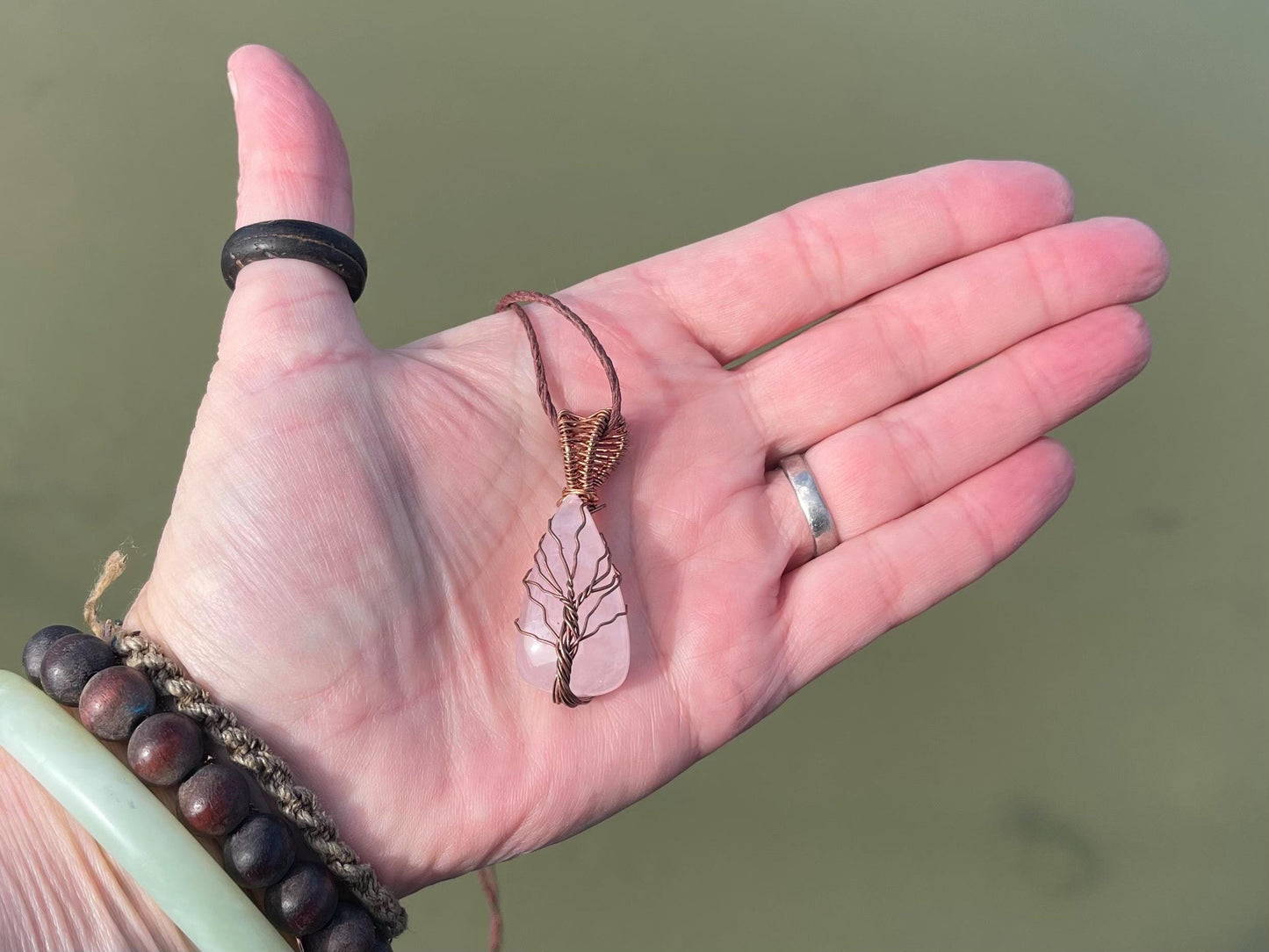 Rose quartz necklace, pink gemstone necklace, tree of life necklace, rose quartz jewellery, tree of life jewellery, handmade necklace