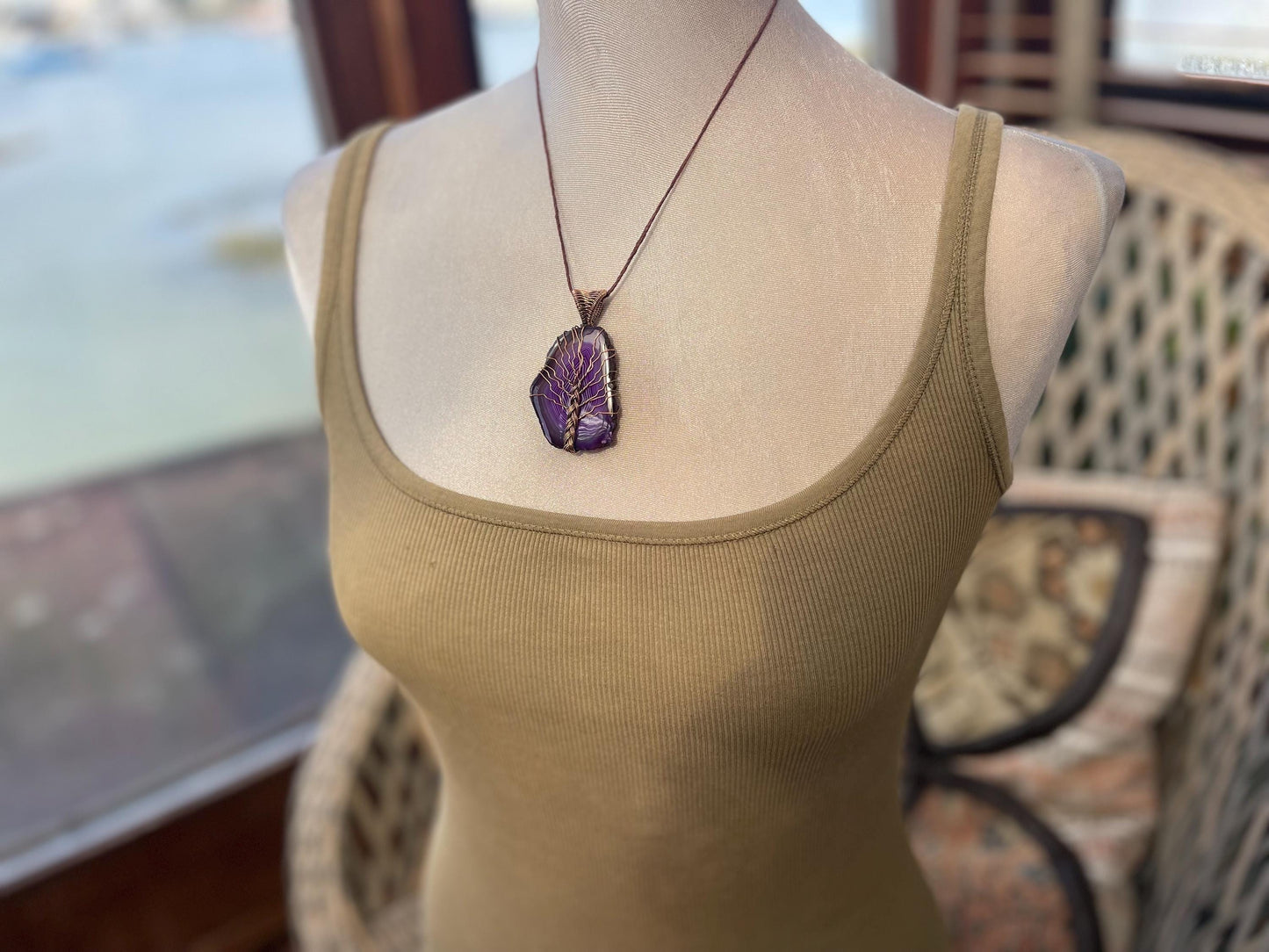 Solar agate necklace, boho necklace, gift for her, tree of life necklace, boho necklace, tree of life pendant. Tree of life jewellery