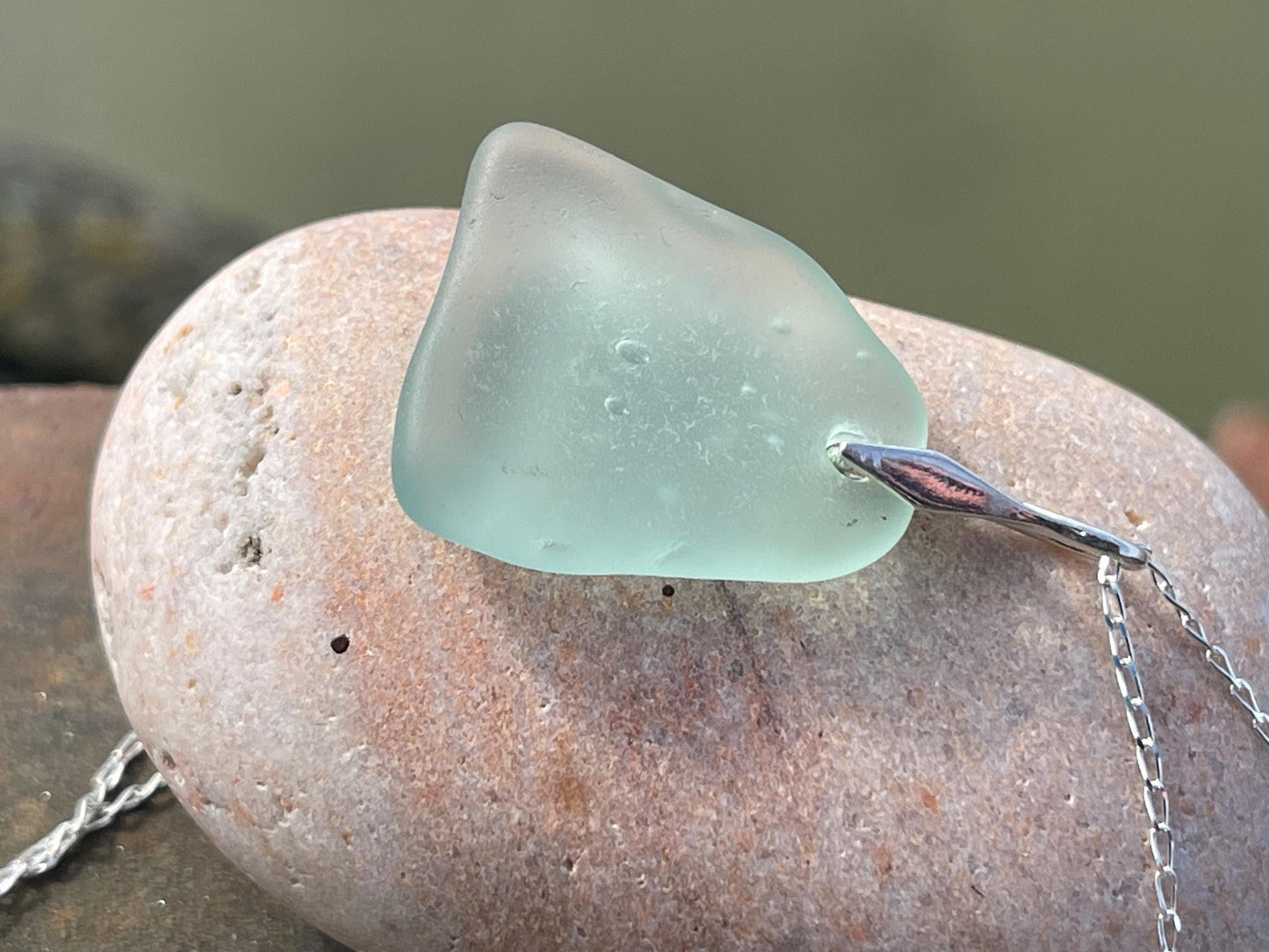 Eco friendly necklace made with sea glass on a recycled sterling silver chain. Ethical jewellery. Handmade eco friendly jewellery.
