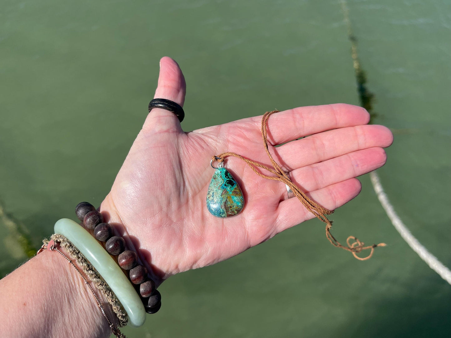 Chrysocolla Malachite necklace, ethical jewellery, bohemian necklace, unusual jewellery, malachite pendant, green gemstone necklace