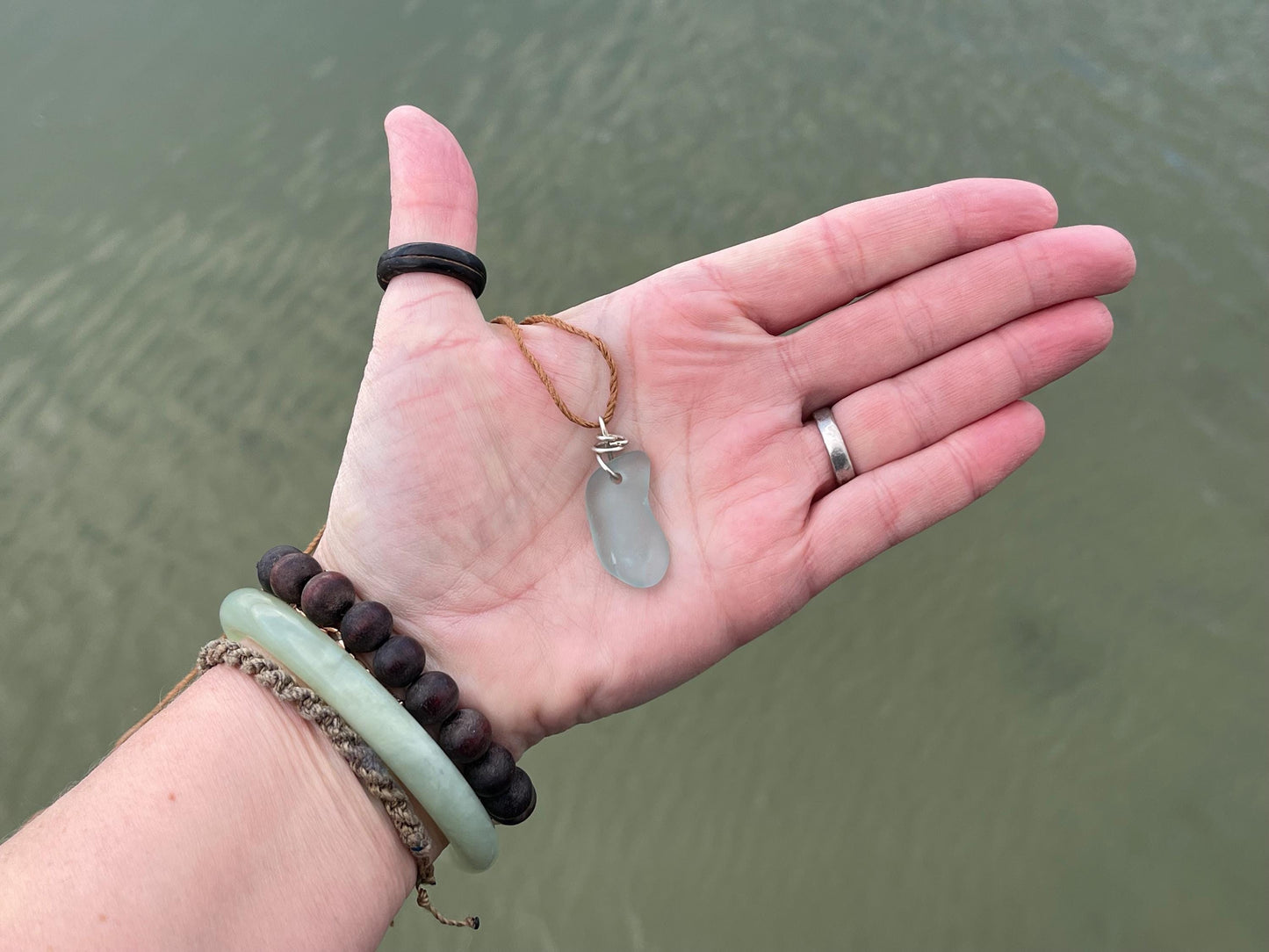 Aqua sea glass necklace. Recycled necklace, gift for him. Ethical jewellery. Sea glass pendant. Eco friendly necklace, boho surf jewellery