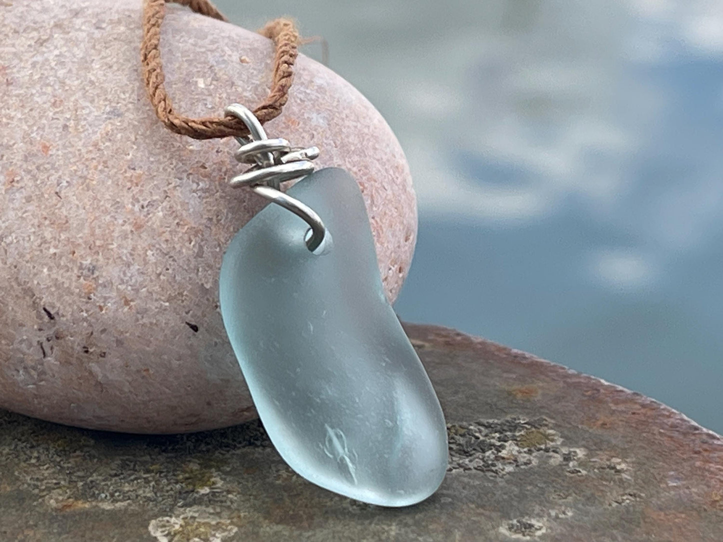 Aqua sea glass necklace. Recycled necklace, gift for him. Ethical jewellery. Sea glass pendant. Eco friendly necklace, boho surf jewellery