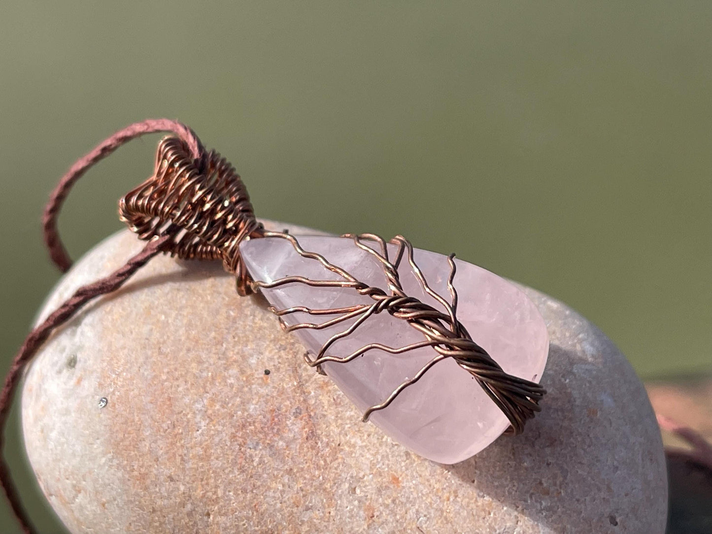 Rose quartz necklace, pink gemstone necklace, tree of life necklace, rose quartz jewellery, tree of life jewellery, handmade necklace
