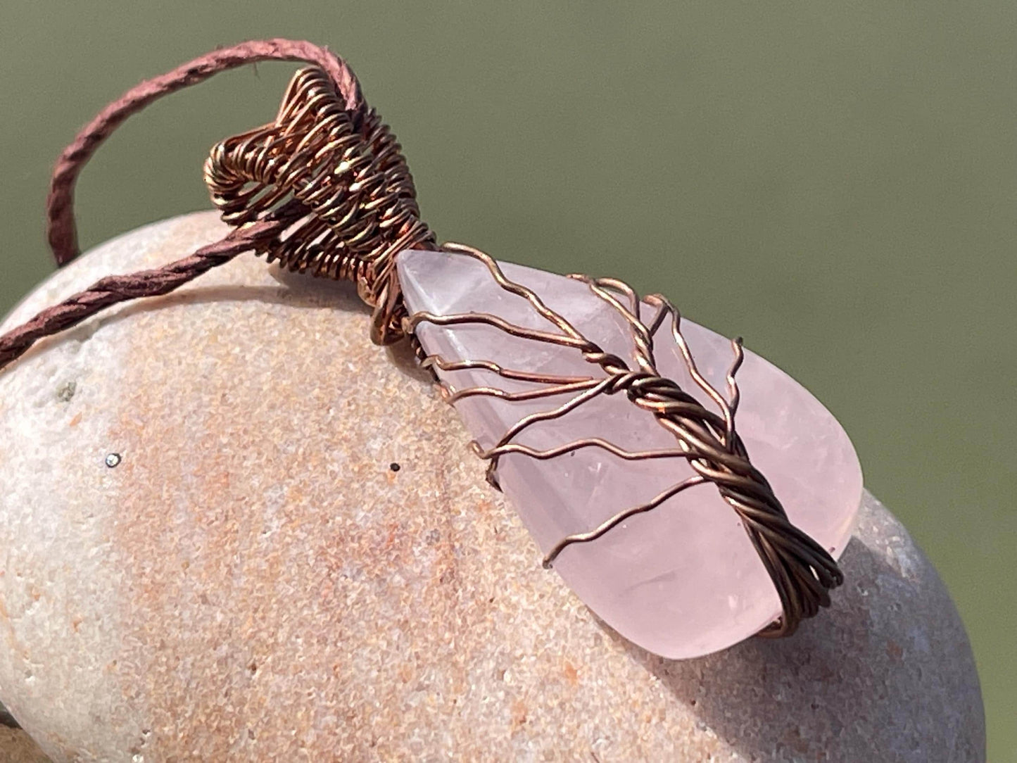 Rose quartz necklace, pink gemstone necklace, tree of life necklace, rose quartz jewellery, tree of life jewellery, handmade necklace