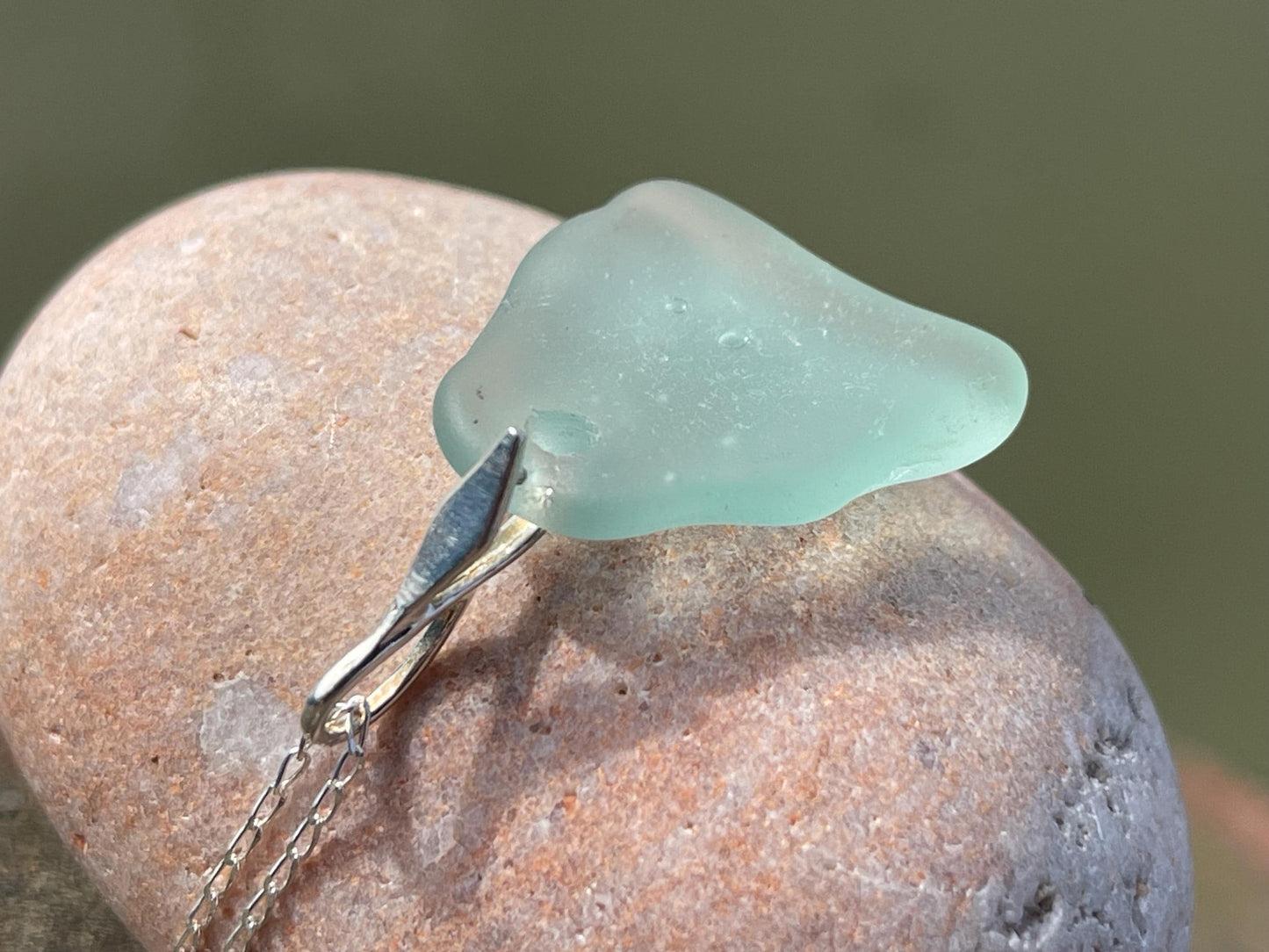 Eco friendly necklace made with sea glass on a recycled sterling silver chain. Ethical jewellery. Handmade eco friendly jewellery.