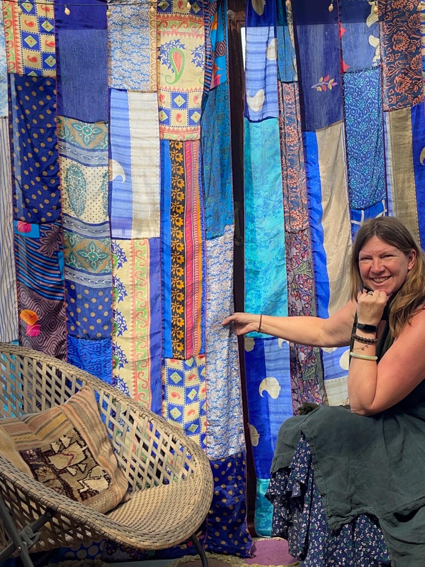 Handmade blue curtains, Recycled Vintage Curtains, Boho Style, Ethical Furnishings, Romantic Gift, Unique Home decor, eco friendly curtains