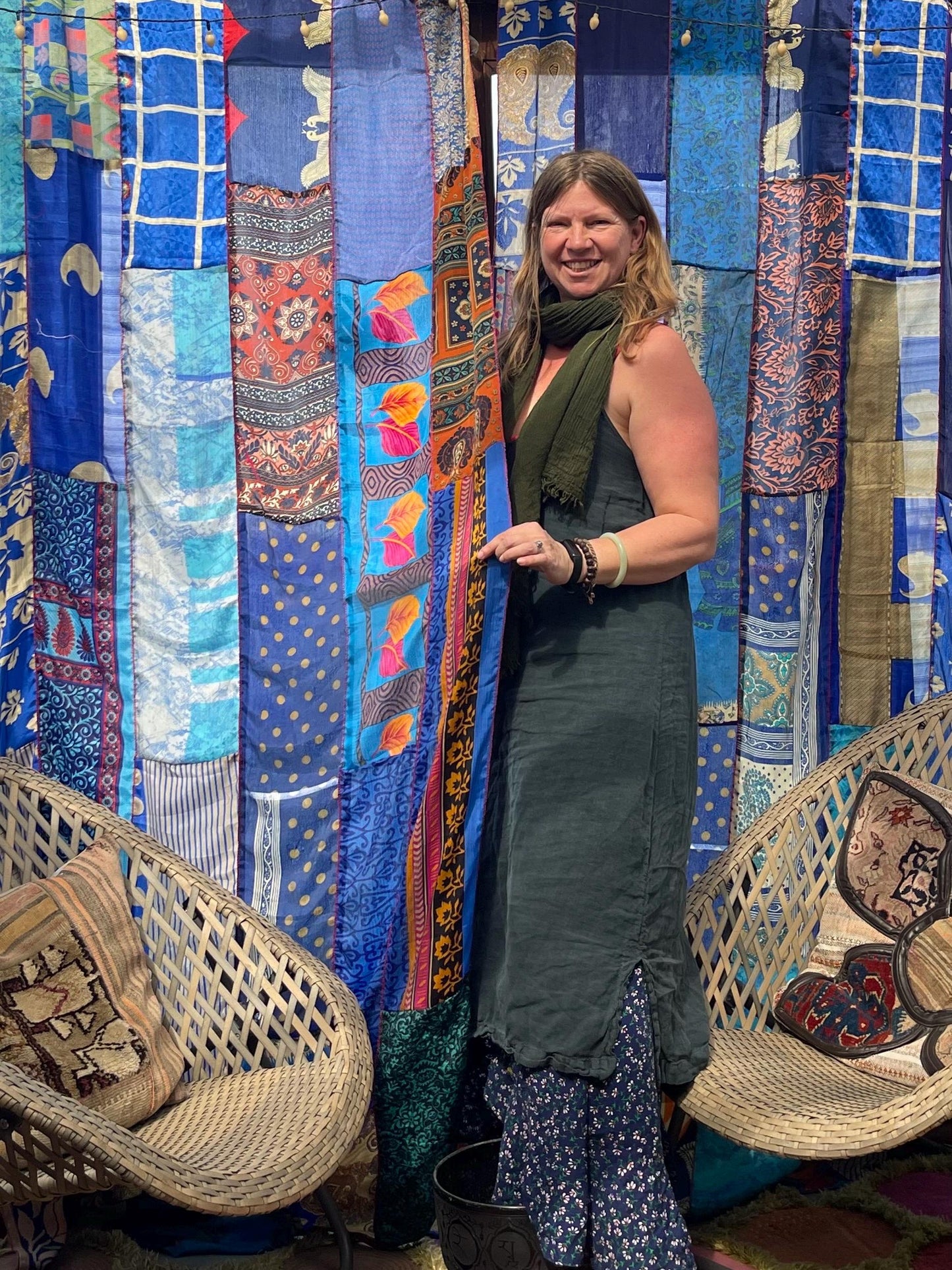Handmade blue curtains, Recycled Vintage Curtains, Boho Style, Ethical Furnishings, Romantic Gift, Unique Home decor, eco friendly curtains