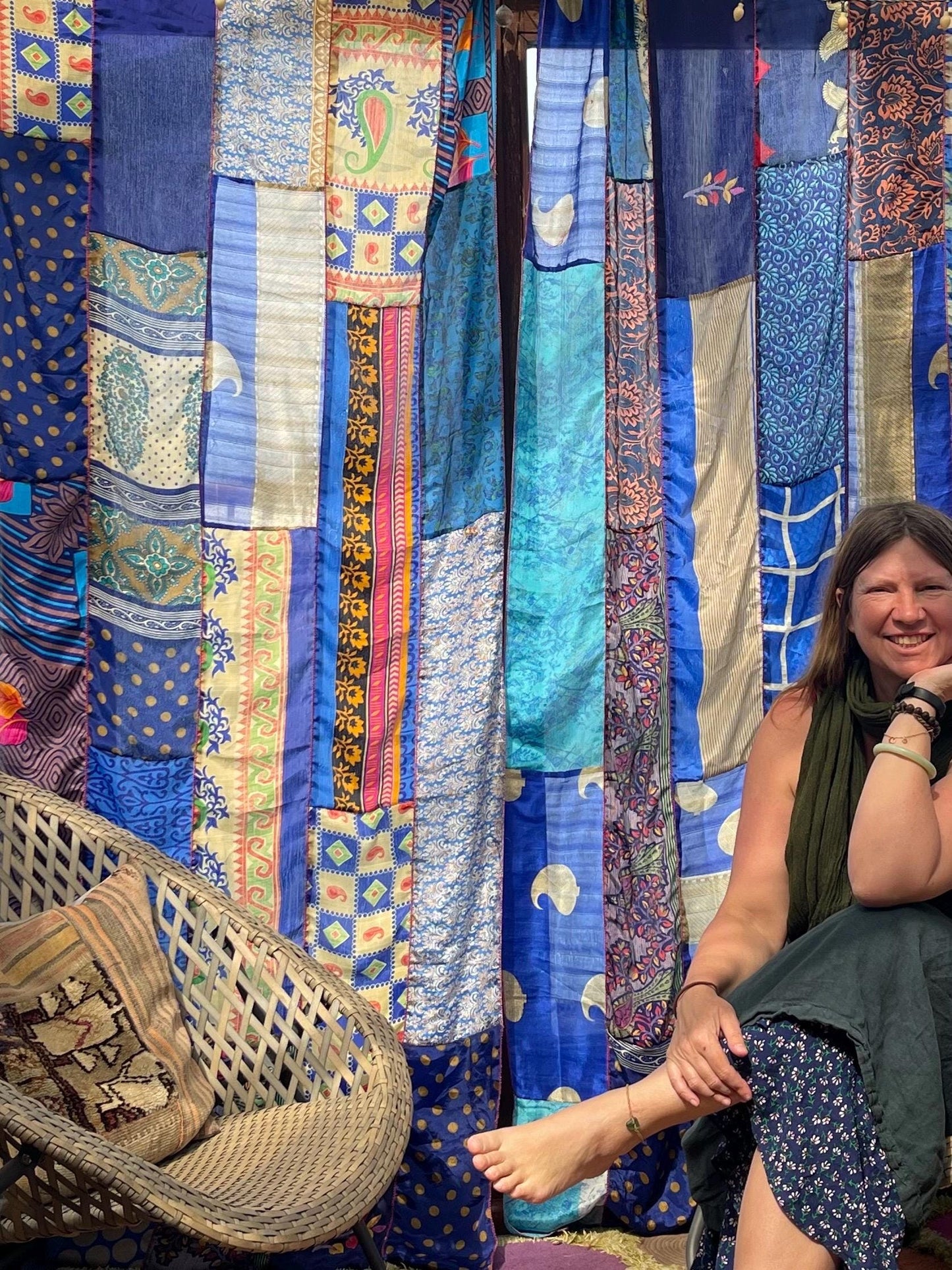 Handmade blue curtains, Recycled Vintage Curtains, Boho Style, Ethical Furnishings, Romantic Gift, Unique Home decor, eco friendly curtains