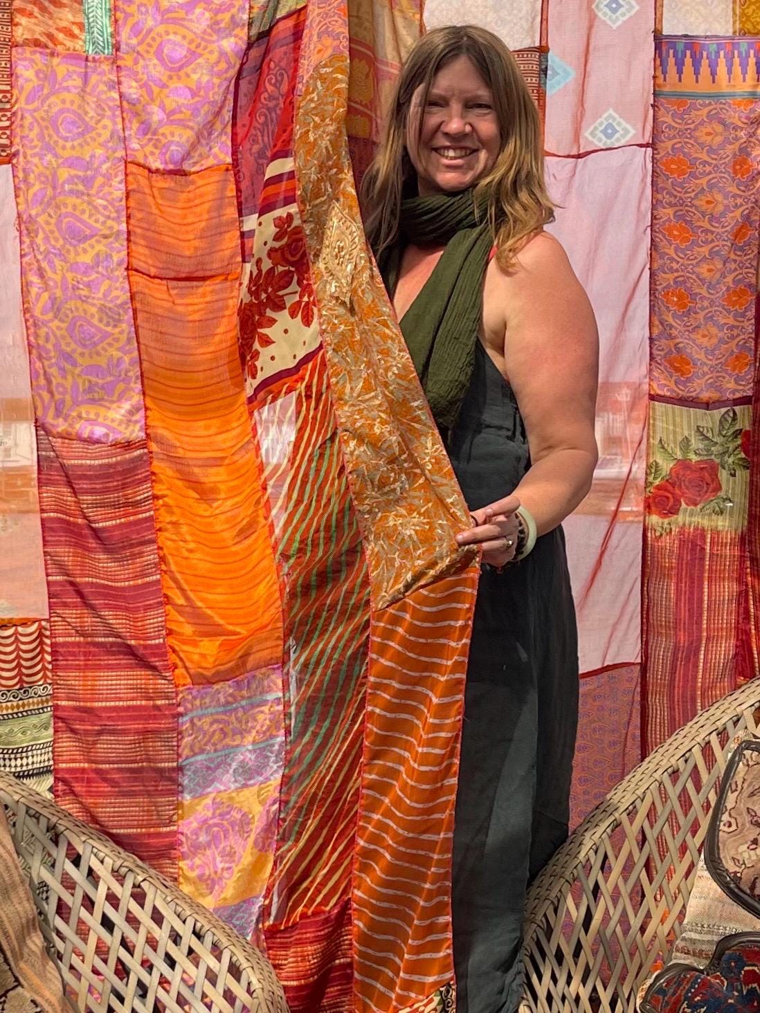 Handmade orange curtains, Recycled Vintage Curtains, Boho Style, Ethical Furnishings, Romantic Gift, Unique Home decor, eco friendly curtain