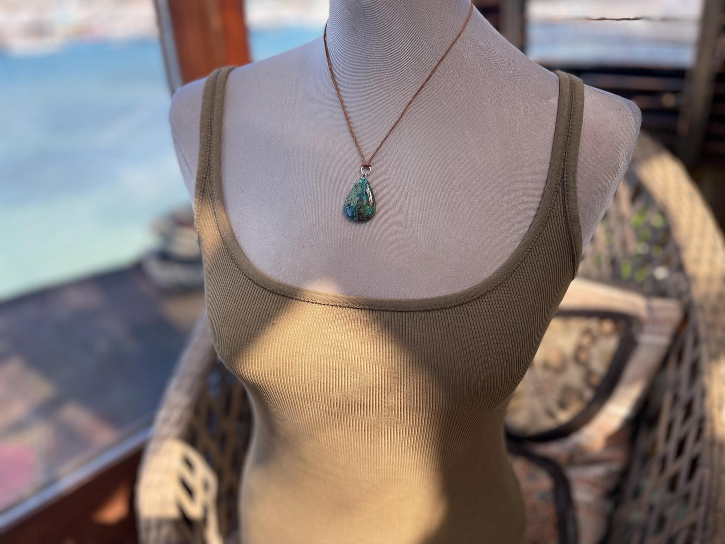 Chrysocolla Malachite necklace, ethical jewellery, bohemian necklace, unusual jewellery, malachite pendant, green gemstone necklace