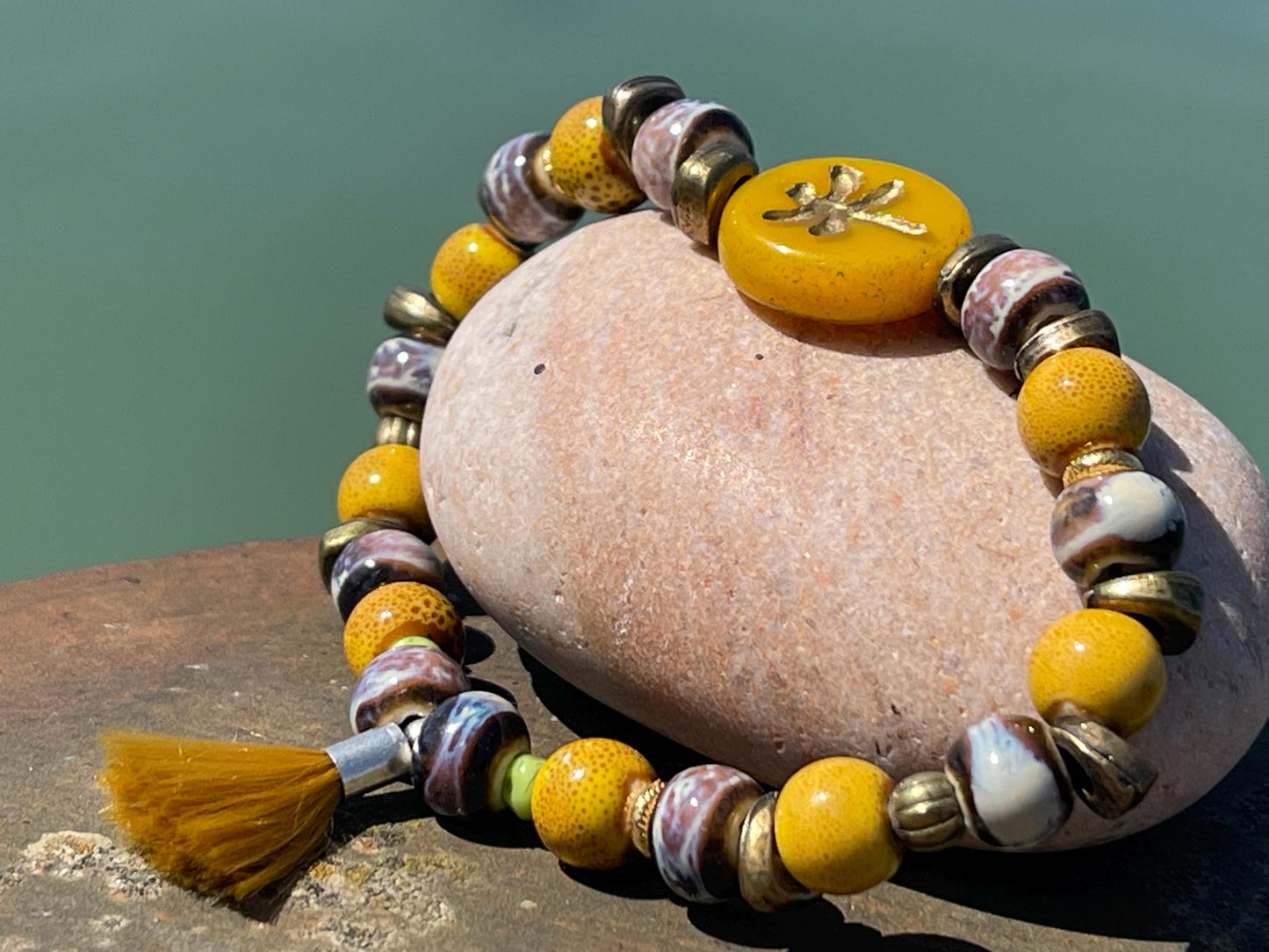 Dragonfly bracelet, boho jewellery, unique gift for her, handmade glass bracelet, dragonfly jewellery, orange bracelet, yellow bracelet