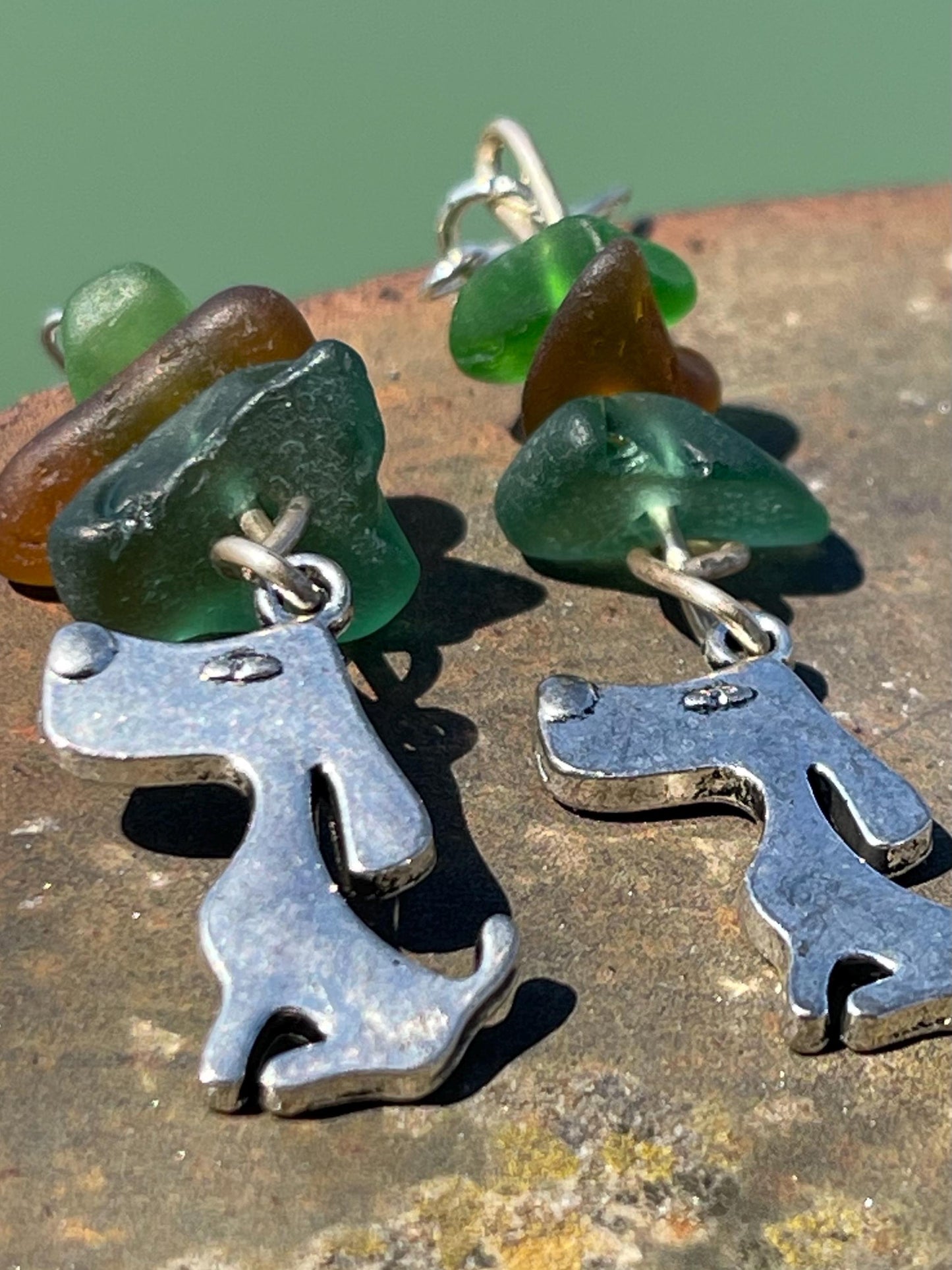 Sea Glass Earrings, dog earrings, Eco-Friendly Ethical Jewelry, Handmade Boho Gifts. Eco friendly jewellery made with sea glass. Handmade.