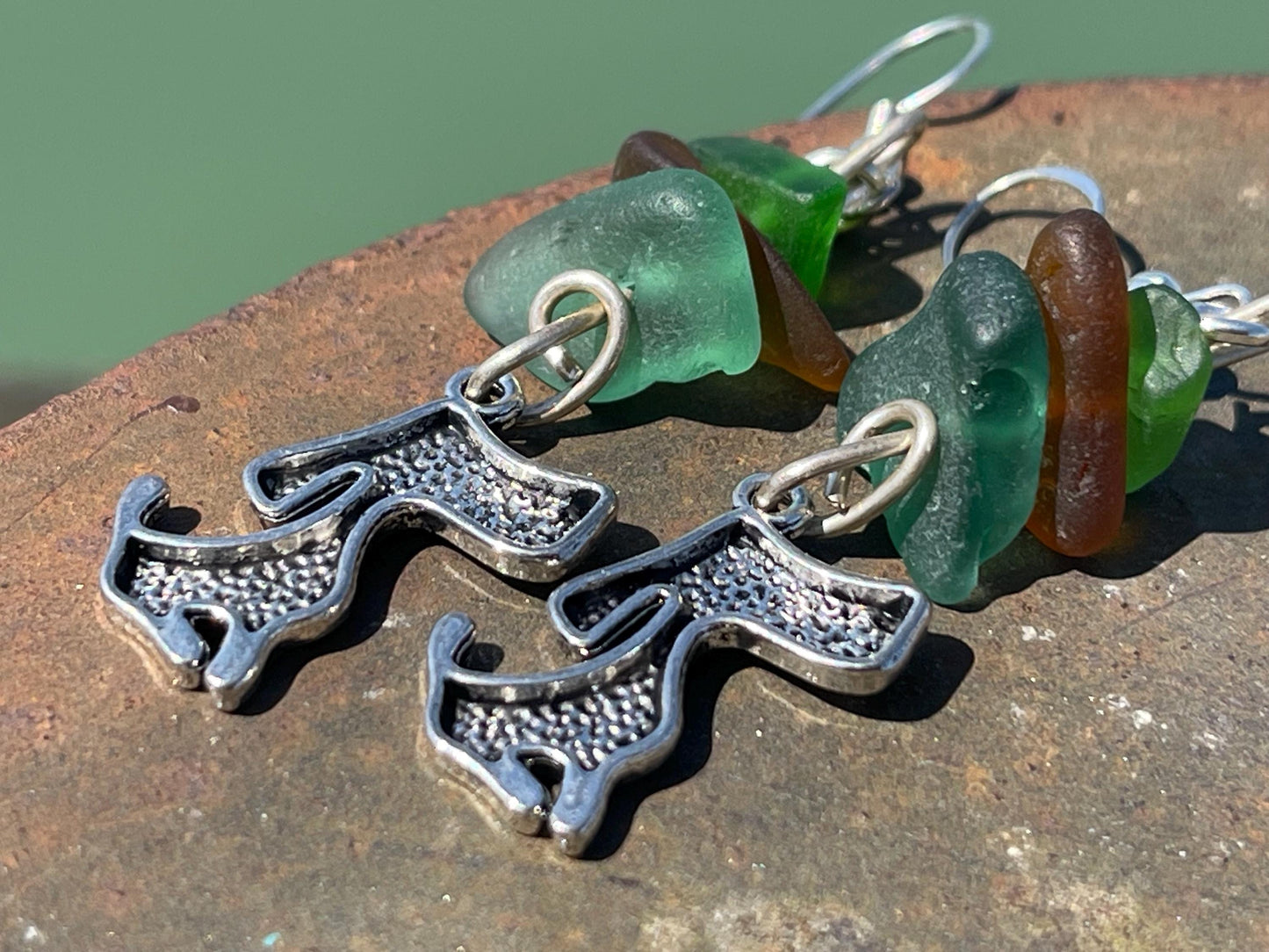 Sea Glass Earrings, dog earrings, Eco-Friendly Ethical Jewelry, Handmade Boho Gifts. Eco friendly jewellery made with sea glass. Handmade.