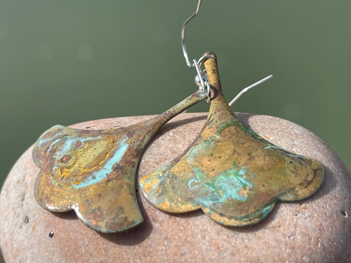 Handmade patina earrings. Rustic earrings, unusual earrings, unusual gift for her, blue earrings, boho earrings, large statement earrings.