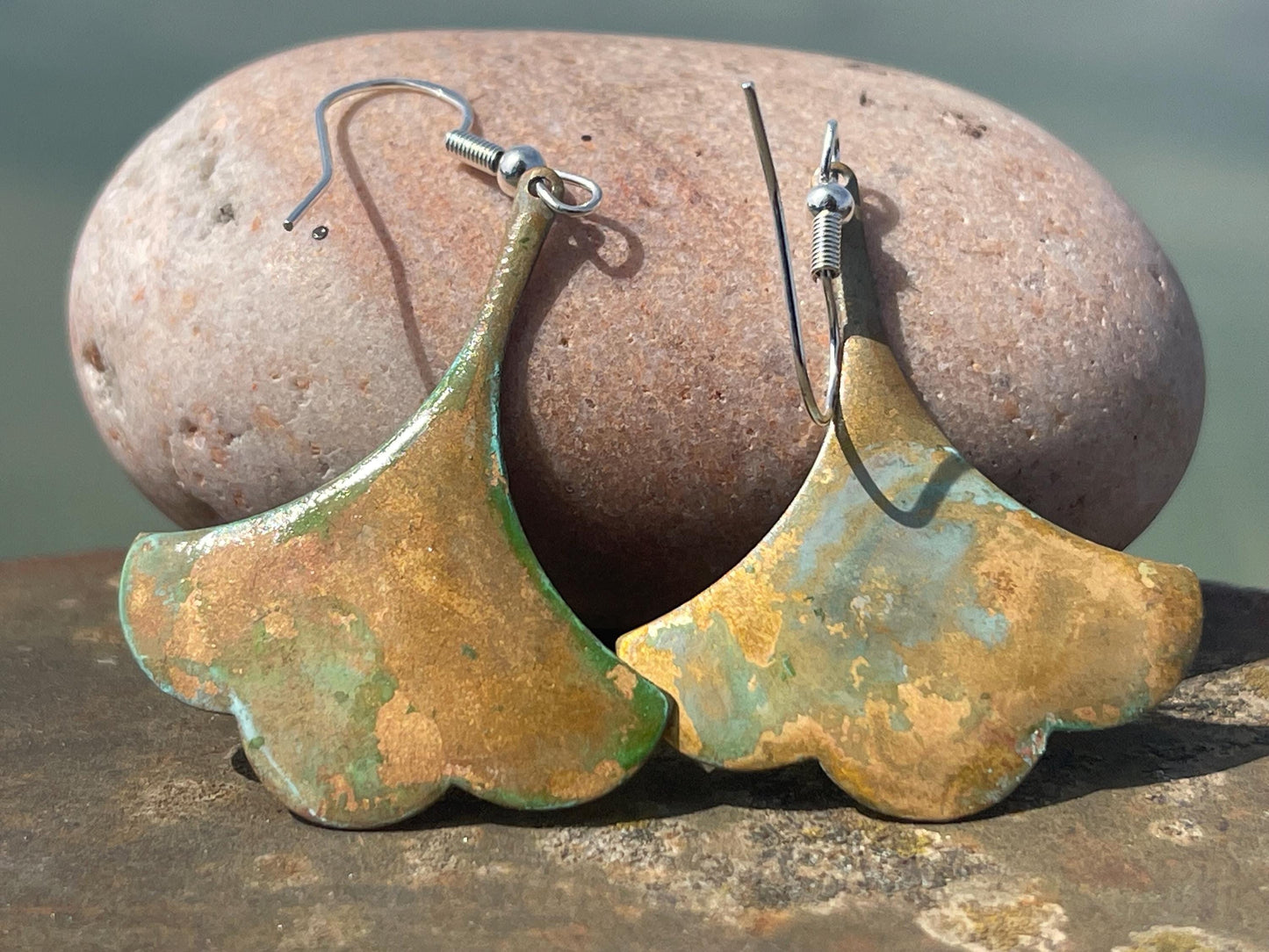 Handmade patina earrings. Rustic earrings, unusual earrings, unusual gift for her, blue earrings, boho earrings, large statement earrings.