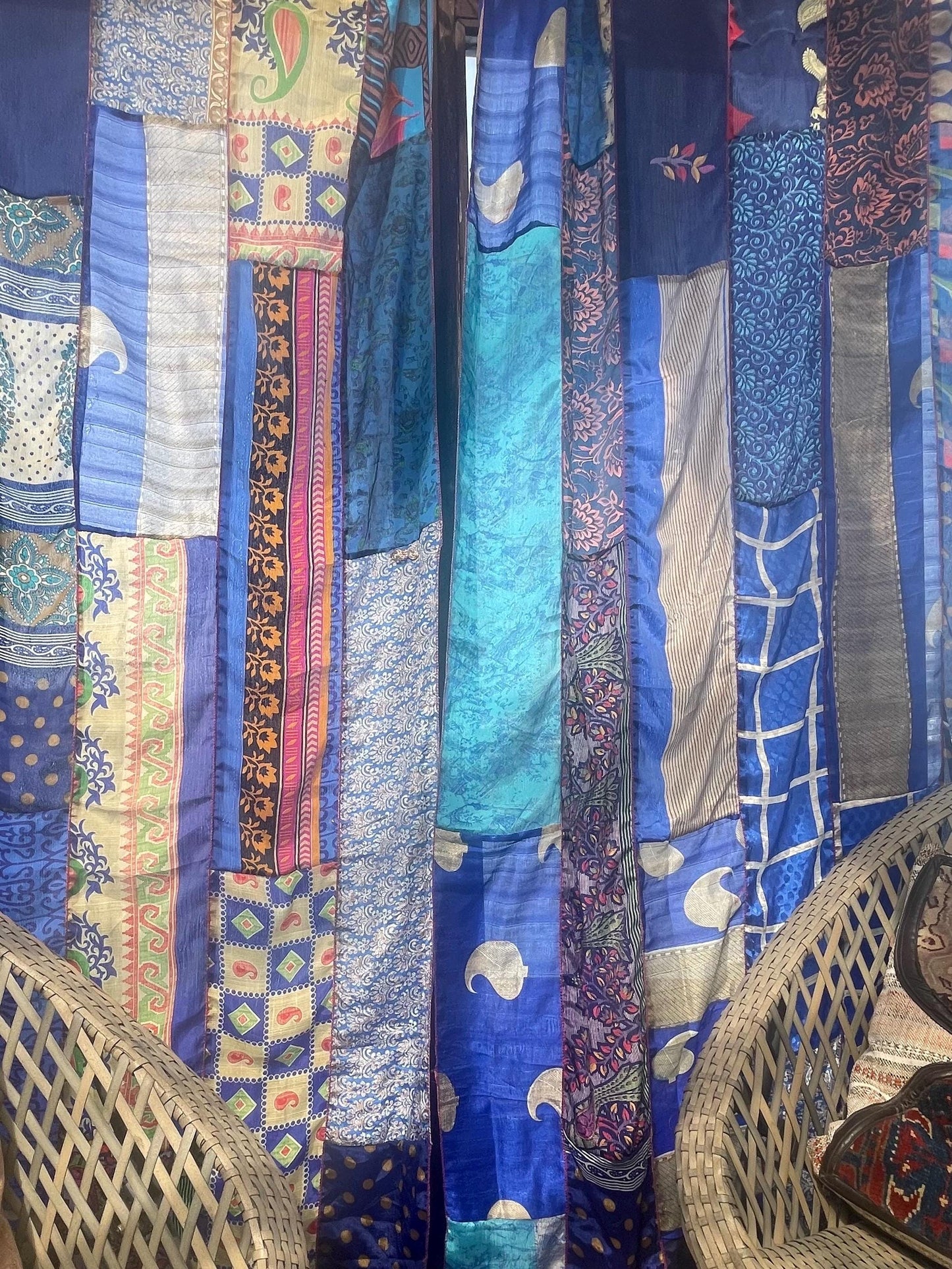 Handmade blue curtains, Recycled Vintage Curtains, Boho Style, Ethical Furnishings, Romantic Gift, Unique Home decor, eco friendly curtains