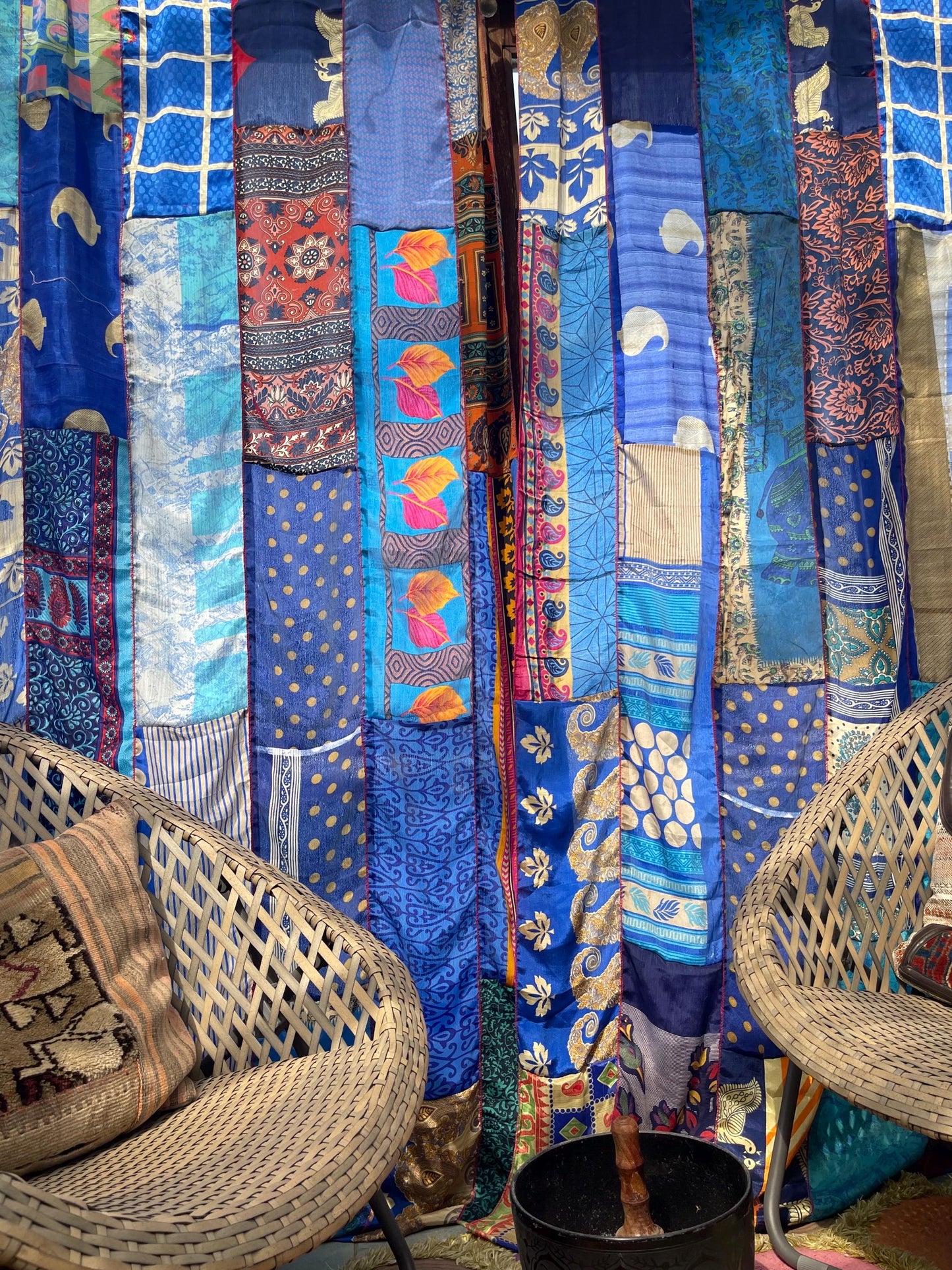 Handmade blue curtains, Recycled Vintage Curtains, Boho Style, Ethical Furnishings, Romantic Gift, Unique Home decor, eco friendly curtains