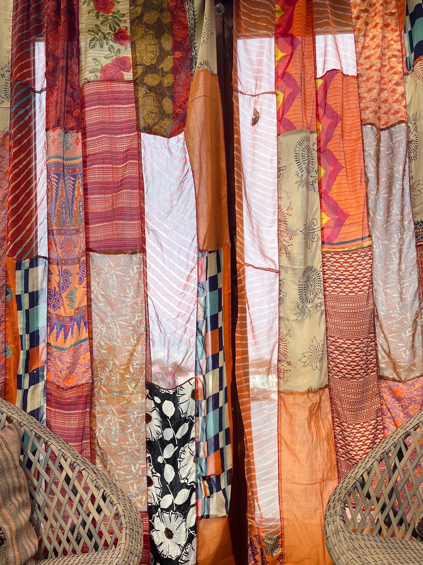 Handmade orange curtains, Recycled Vintage Curtains, Boho Style, Ethical Furnishings, Romantic Gift, Unique Home decor, eco friendly curtain