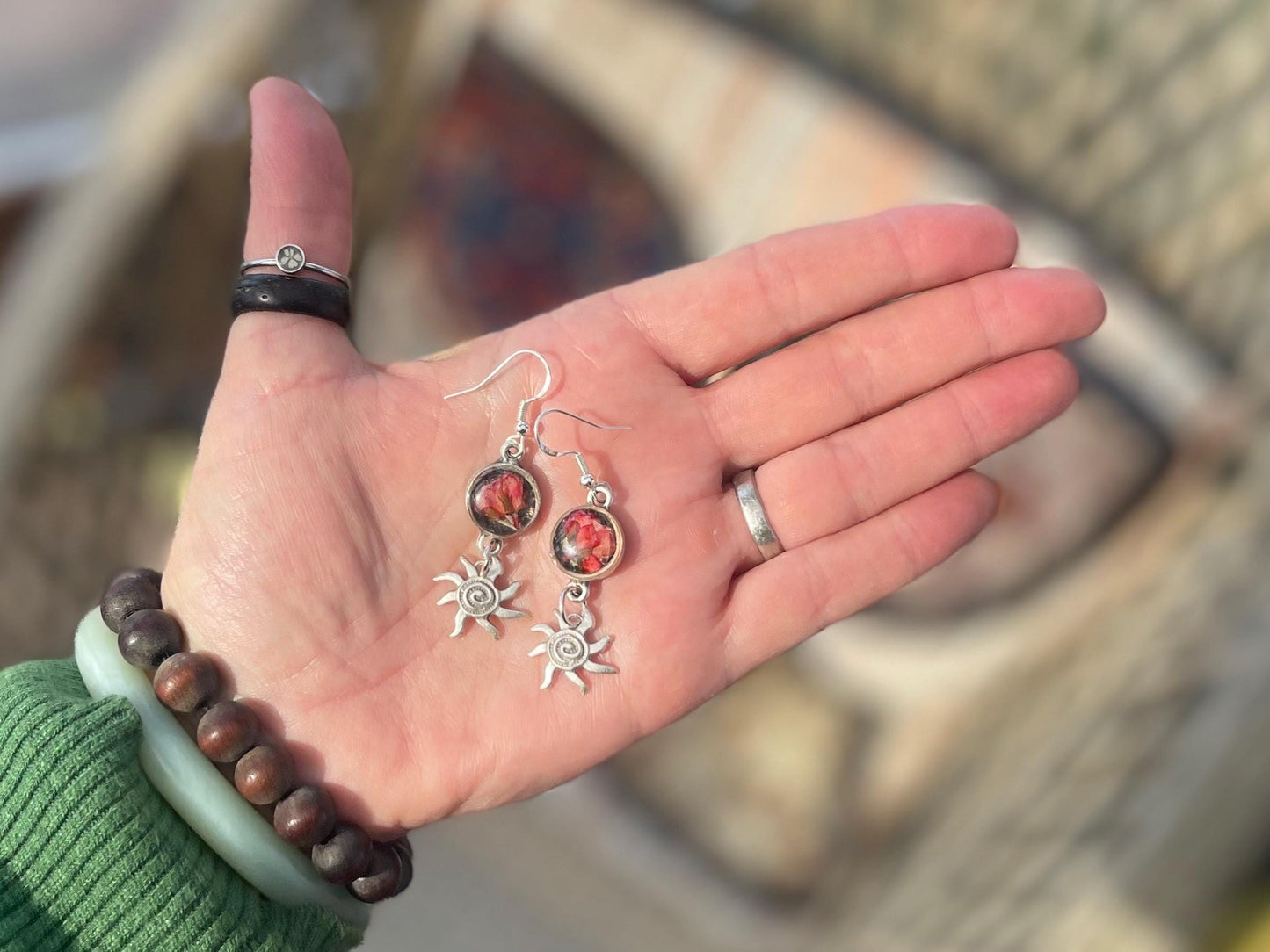Rose earrings, flower earrings, romantic gift for her, sun earrings, boho earrings, unique earrings, handmade earrings, unique jewellery