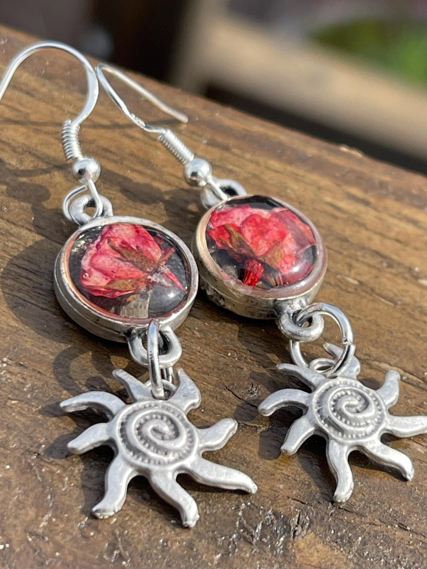 Rose earrings, flower earrings, romantic gift for her, sun earrings, boho earrings, unique earrings, handmade earrings, unique jewellery
