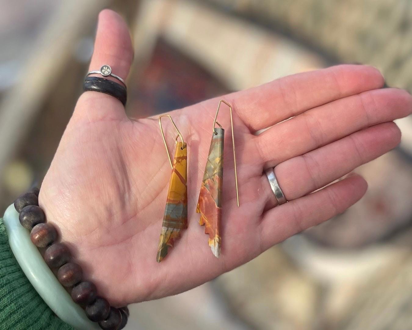 Picasso jasper gemstone earrings. Ethical jewellery, orange gemstone earrings. Stunning unique jewellery. Unique gifts. Unique earrings.