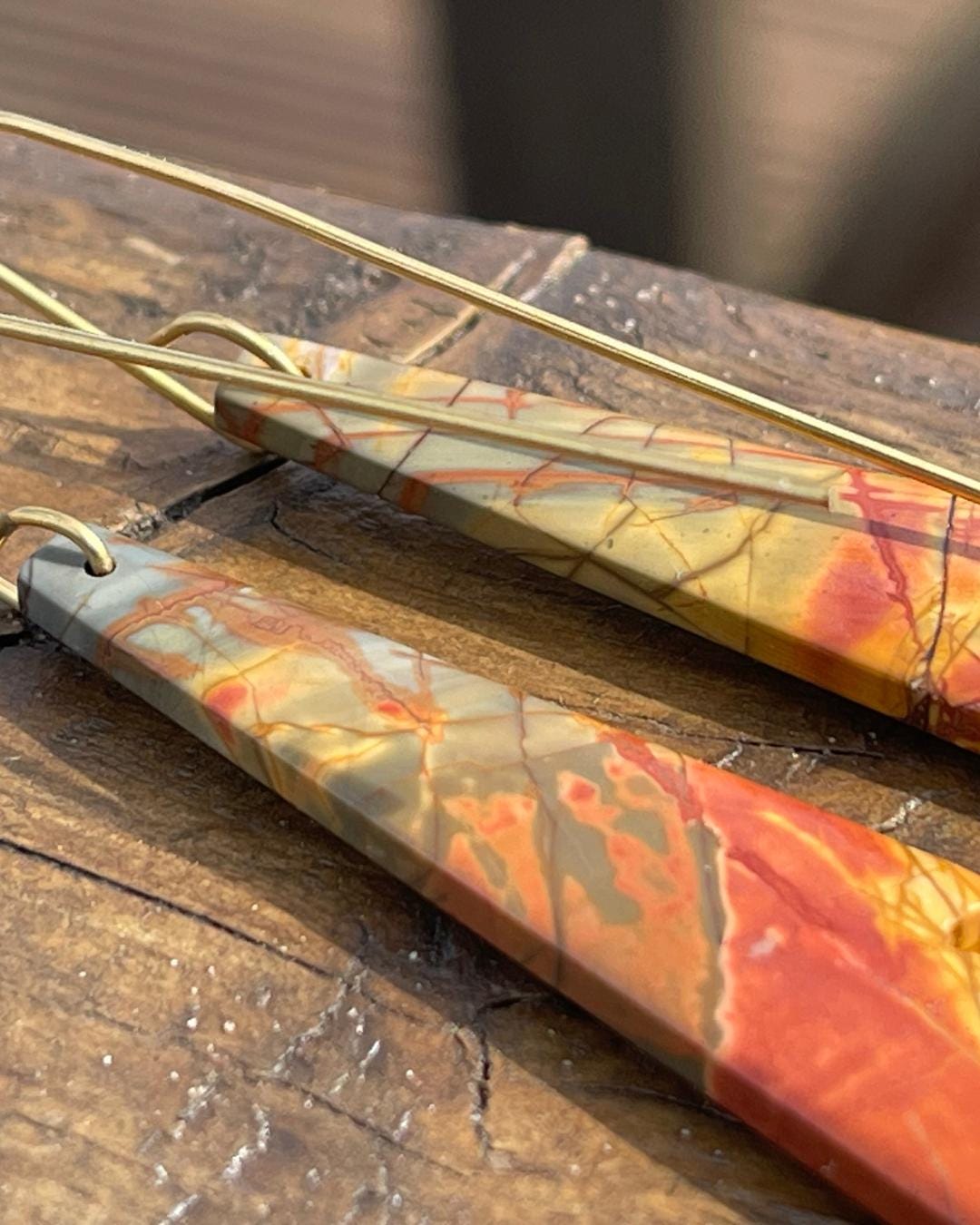 Picasso jasper gemstone earrings. Ethical jewellery, orange gemstone earrings. Stunning unique jewellery. Unique gifts. Unique earrings.