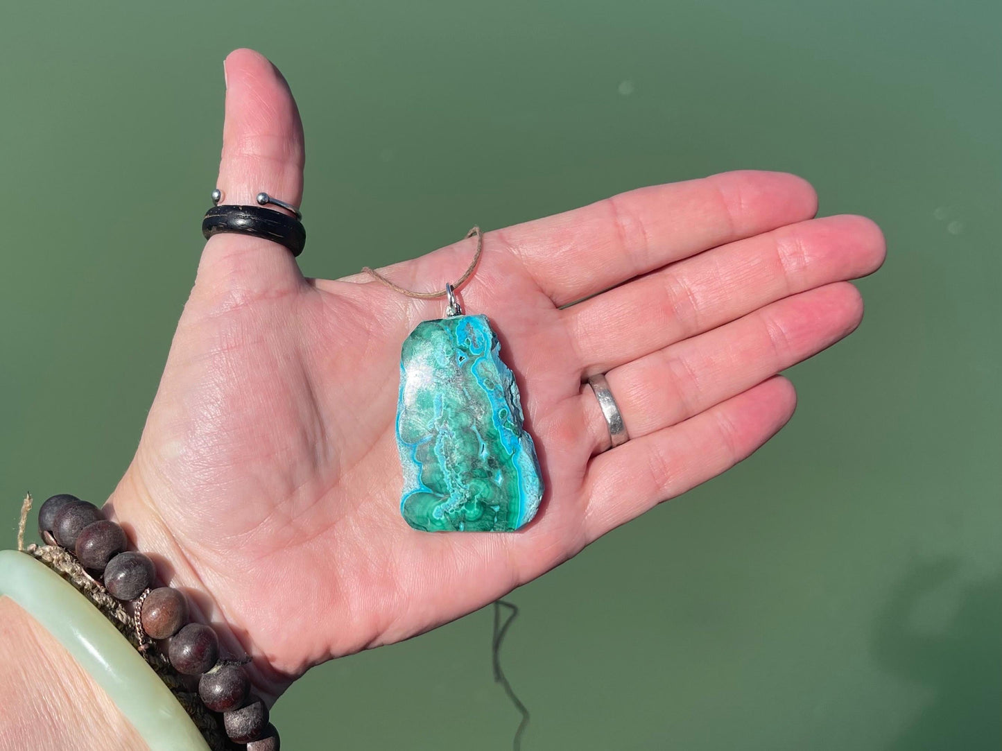 Chrysocolla Malachite necklace, ethical jewellery, bohemian necklace, unusual jewellery, malachite pendant, green gemstone necklace