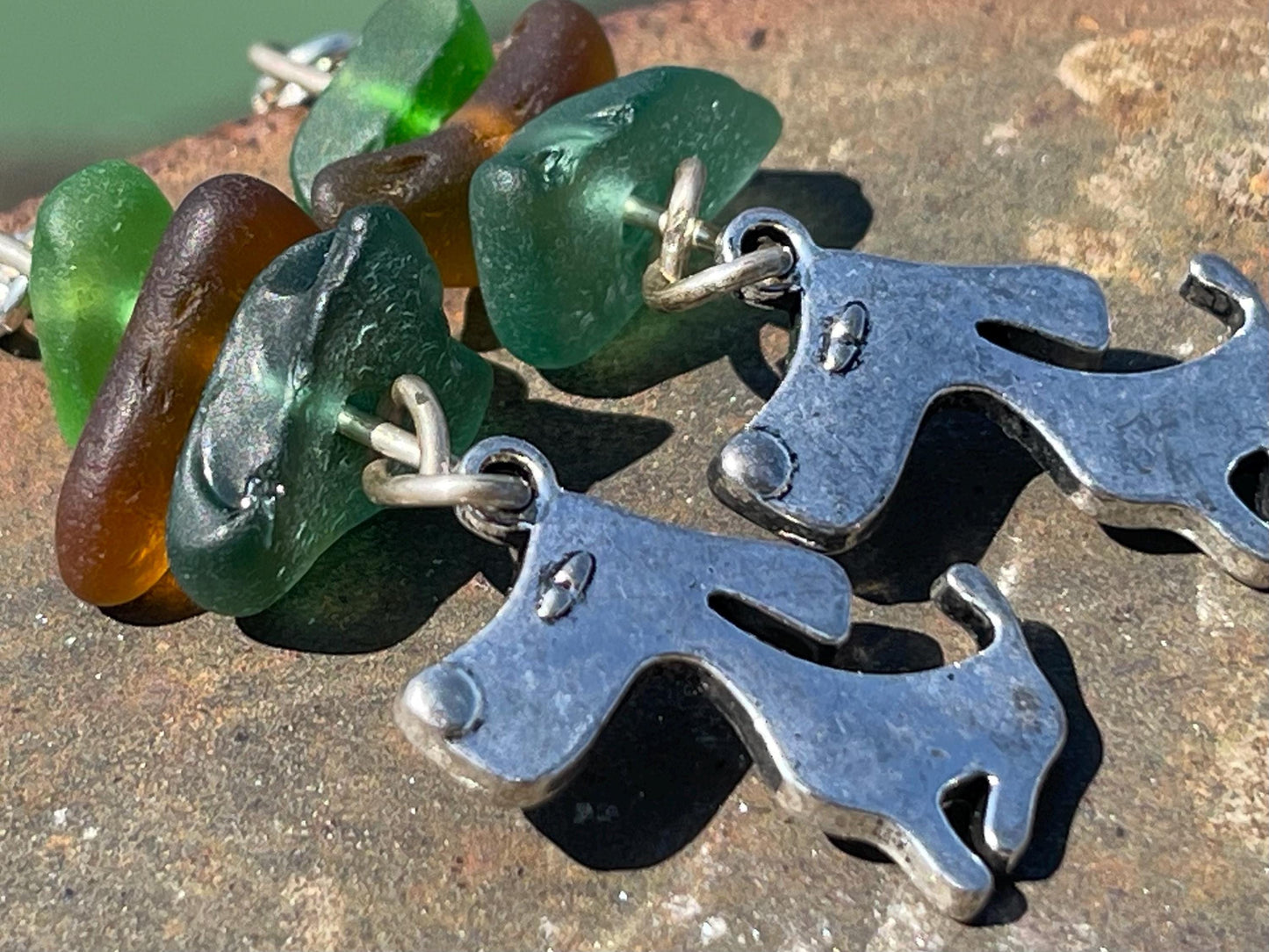 Sea Glass Earrings, dog earrings, Eco-Friendly Ethical Jewelry, Handmade Boho Gifts. Eco friendly jewellery made with sea glass. Handmade.