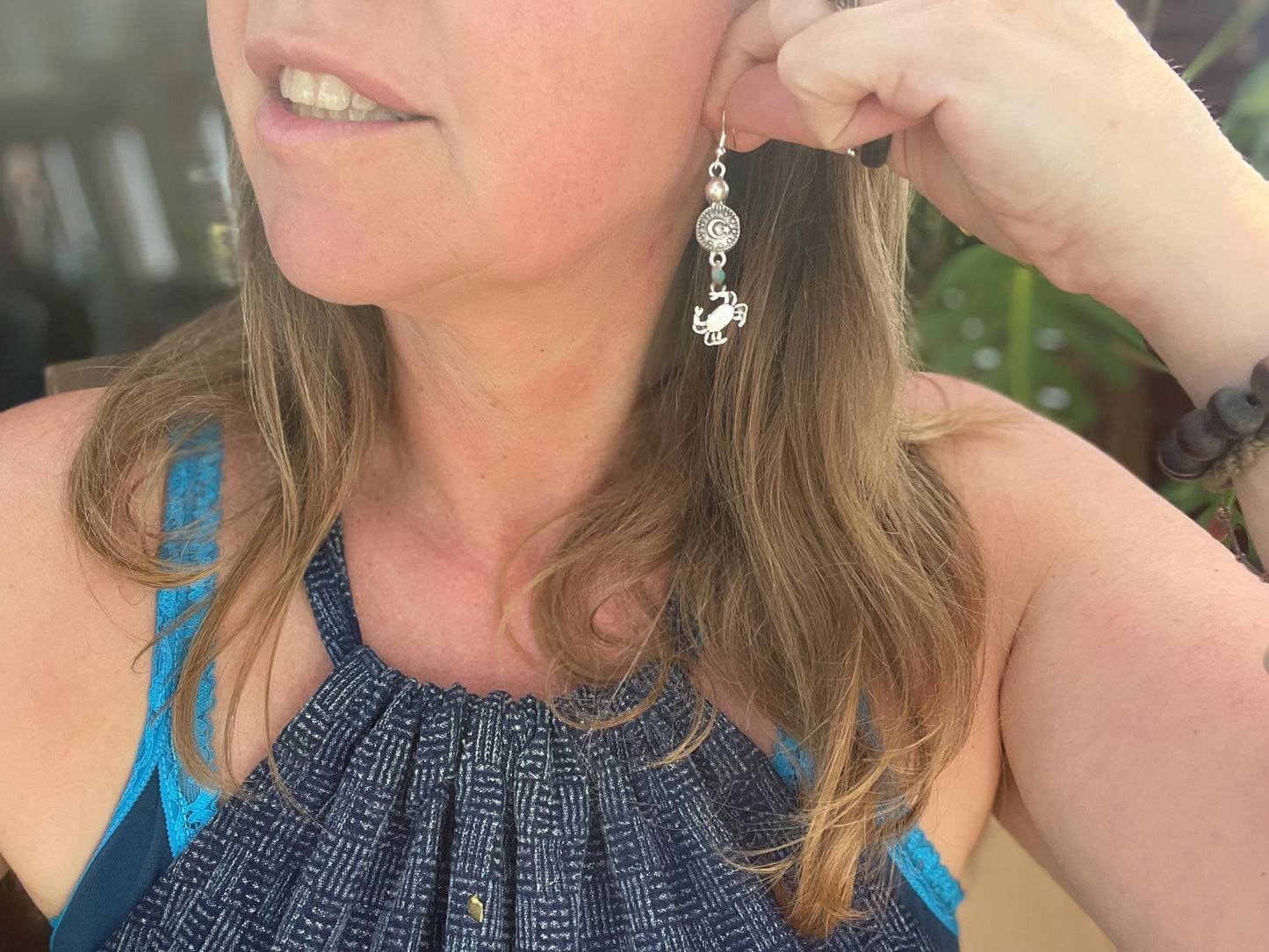 Crab earrings. May birthday. Zodiac crab earrings. Cancer star sign jewellery. Crab and mob earrings. moon jewellery. Seaside jewellery.