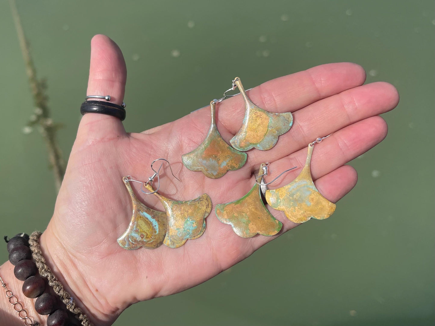 Handmade patina earrings. Rustic earrings, unusual earrings, unusual gift for her, blue earrings, boho earrings, large statement earrings.