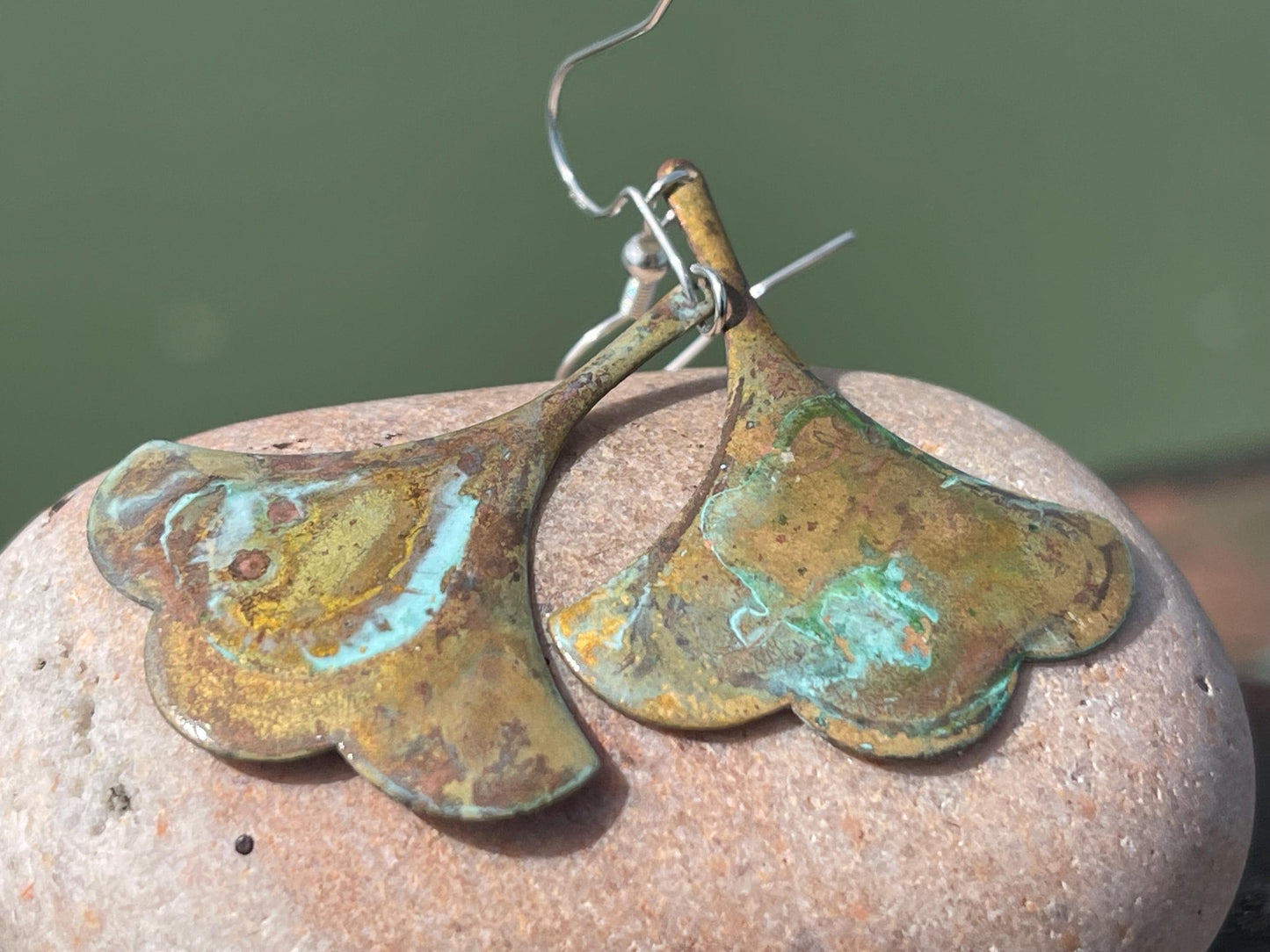 Handmade patina earrings. Rustic earrings, unusual earrings, unusual gift for her, blue earrings, boho earrings, large statement earrings.
