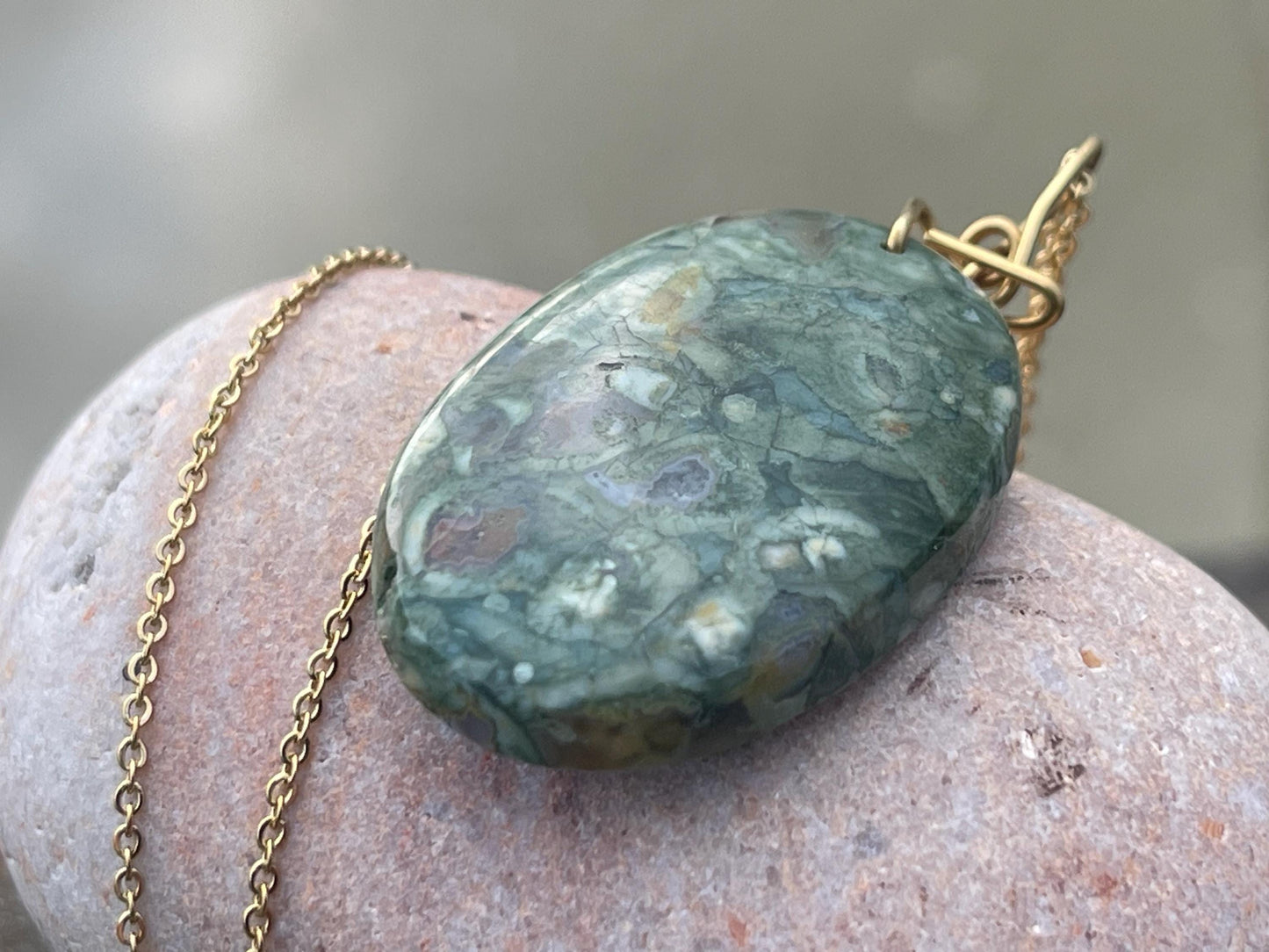 Stunning rhyolite necklace, ethical jewellery, bohemian necklace, unusual jewellery, unique gemstone pendant, green gemstone necklace
