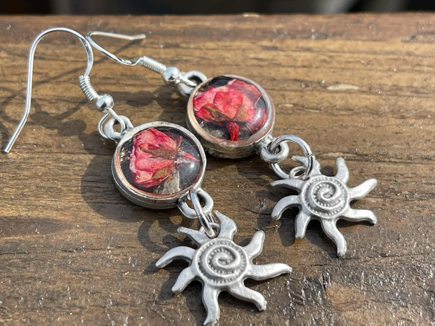 Rose earrings, flower earrings, romantic gift for her, sun earrings, boho earrings, unique earrings, handmade earrings, unique jewellery